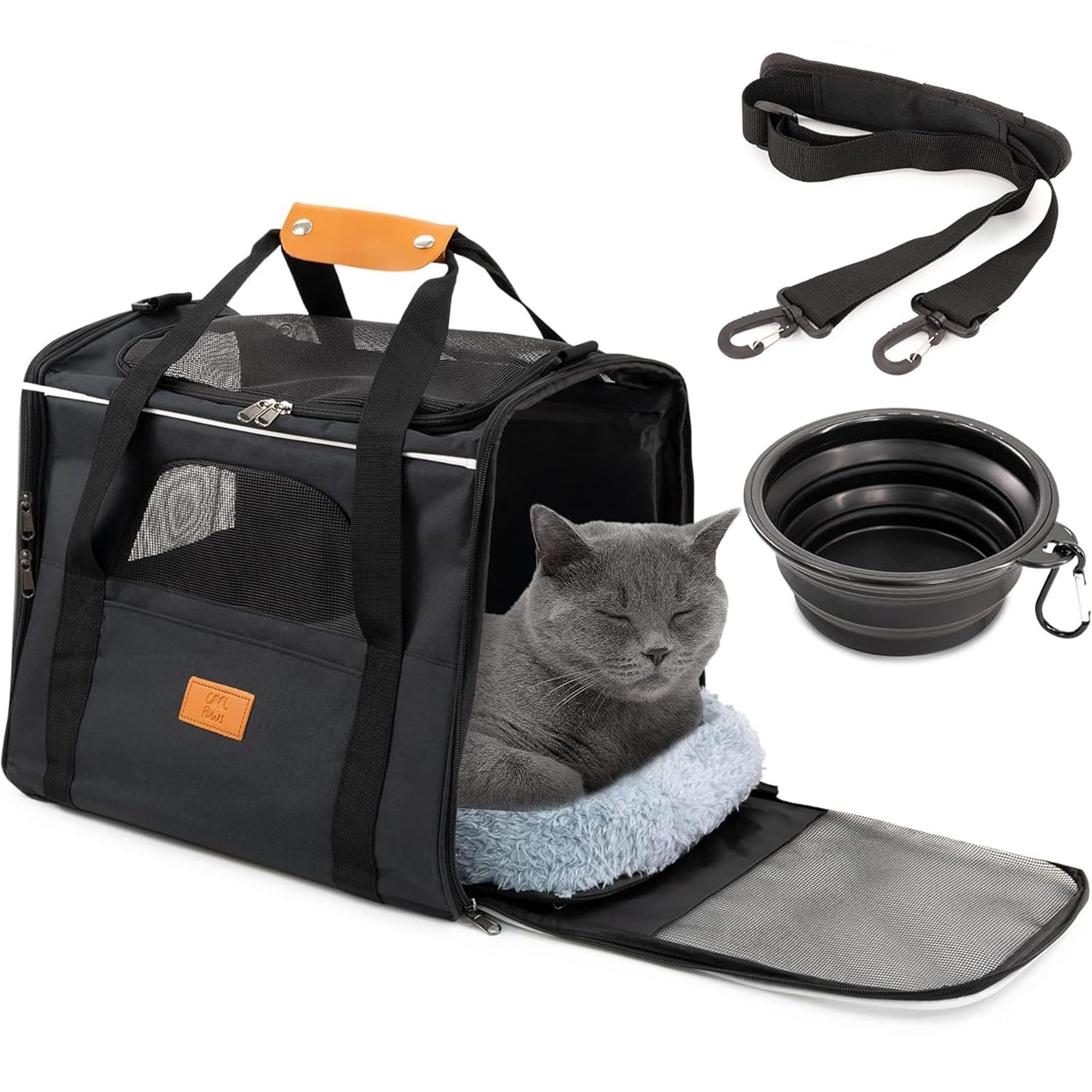 Haustier-Tragetasche für Katzen & kleine Hunde - Leichte, atmungsaktive Haustier-Reisetasche mit Netzseiten, verstärktem Rahmen, Abnehmbarer Matte und Schultergurt für sicheren Transport