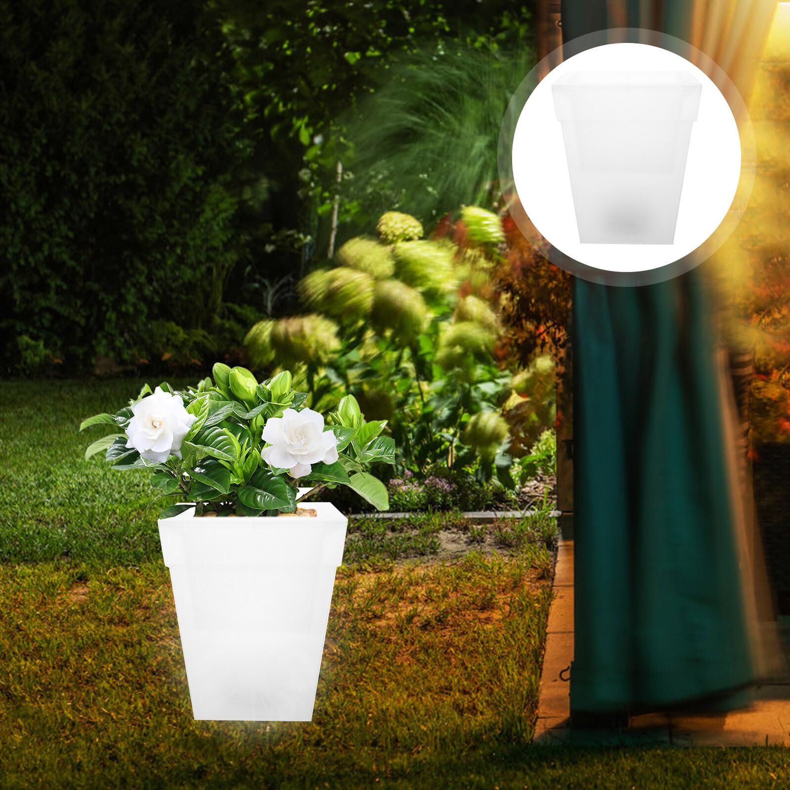 Fioriera ad Energia Solare Quadrata in Plastica Bianca Vaso Luminoso da Giardino per Esterni Decorazione Cortile Luce Solare Calda per Balcone e Festa