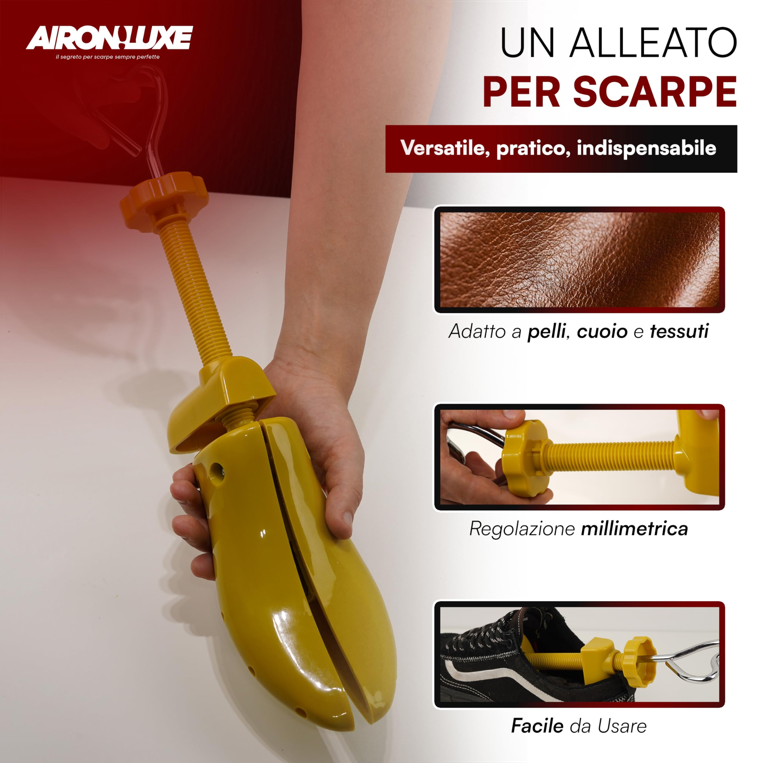 Generico AIRON LUXE Allarga scarpe uomo e donna in ABS Regolabile in Larghezza e Lunghezza - Elimina Dolore da Scarpe Strette (2 Pezzi)