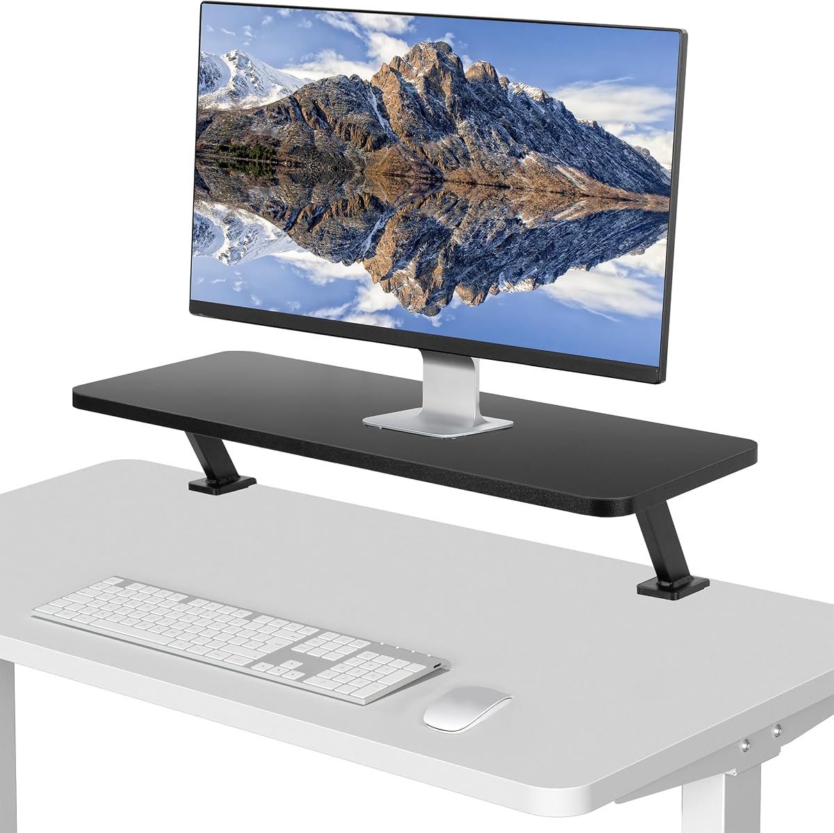 Black Clamp-on Small 26 inch Ergonomic Desk Shelf, Single Computer Monitor Stand Riser - Desk Organizer Holds 1 Screen or Laptop STAND-SHELF24B