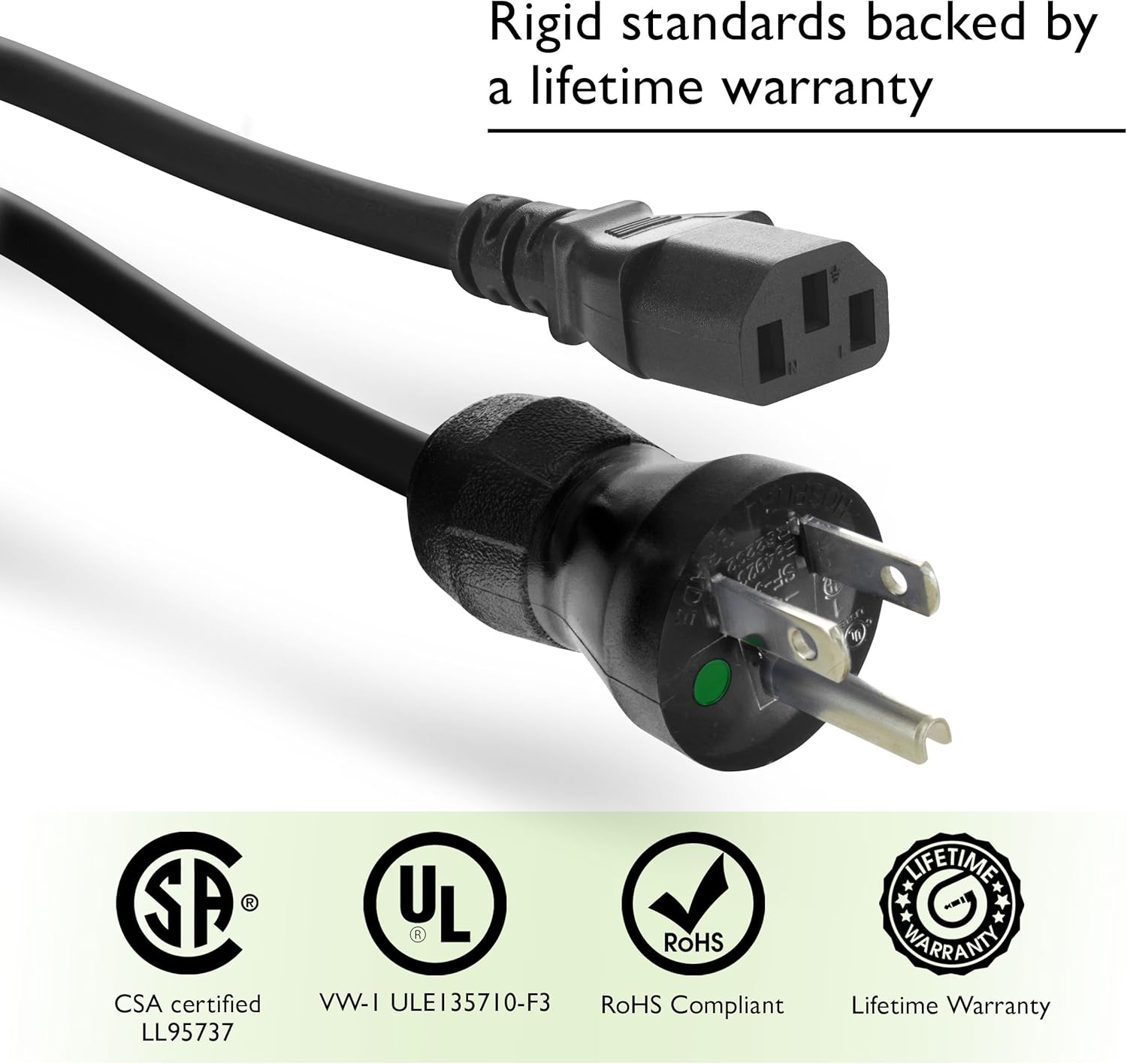 GearIT (5-Pack) 6 Feet 18 AWG Professional Hospital Grade Power Cord NEMA 5-15P to IEC320 C13 SJT Type Cable for Medical/Home/Office, Black