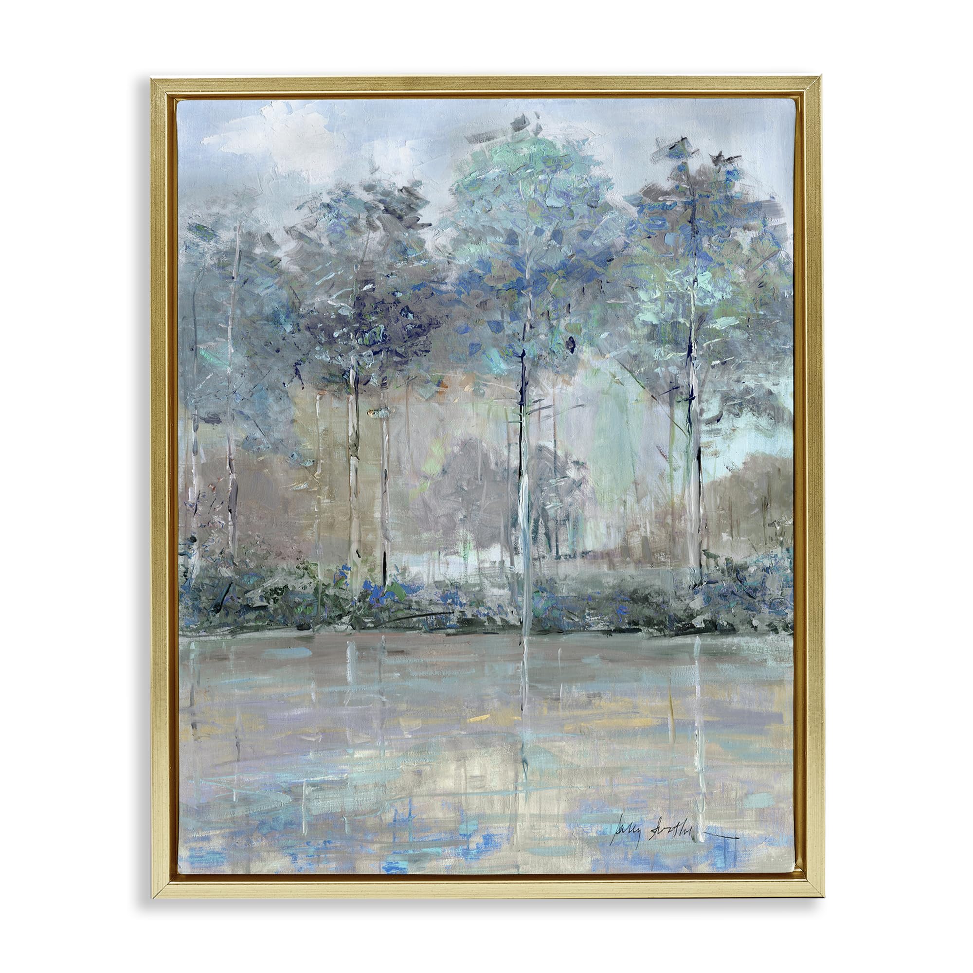 Stupell Industries Metallic Gold (Matte) Subdued Trees Landscape Reflection, 16 X 20 Inch Canvas In Floater Frame