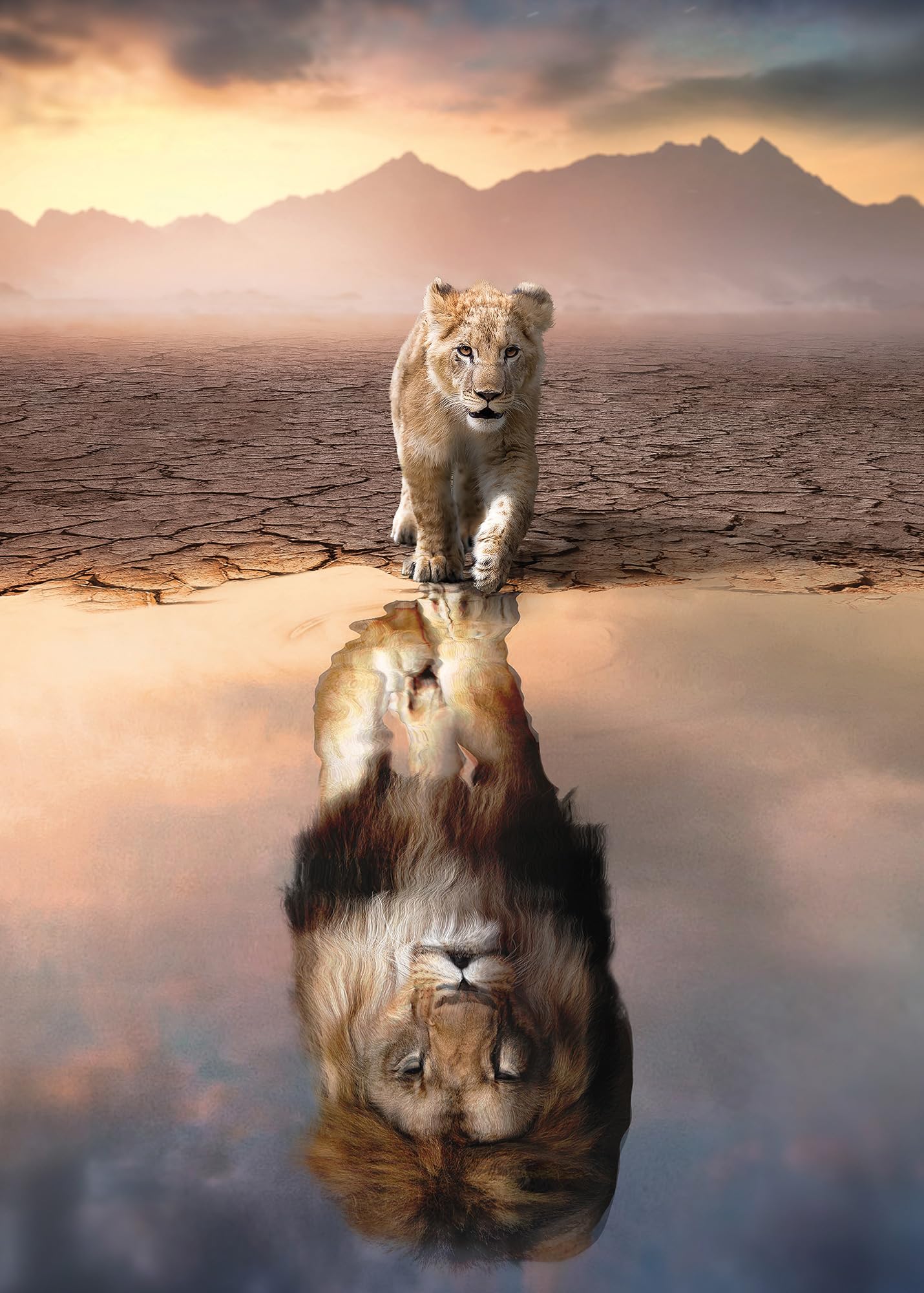 Ulmer Puzzleschmiede - Puzzle "Miroir, Miroir", 2000 pièces, puzzle avec un personnage créatif d'animal, le petit lion avec une grande confiance en soi