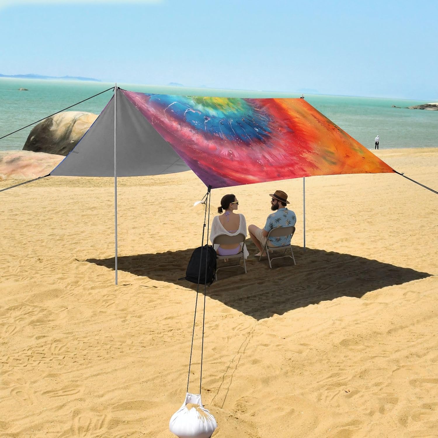 ALAZA Swirl Tie Dye Beach Tent Sun Shelter UPF50+ Protection Beach Shade Canopy w/ 4 Sandbags for Outdoor Camping, Fishing, Backyard Fun, Picnic, 10x9 ft