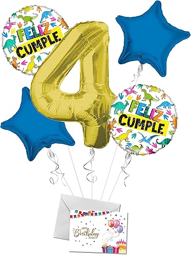 Miniatura 1 de Ramo de globos de dinosaurios de feliz cumpleaños 4 globos de fiesta Ramo de globos Dinosaurio Feliz Cumpleanos