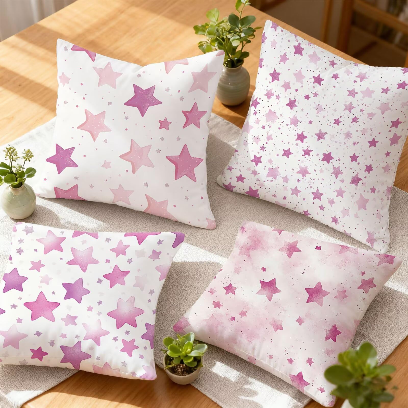 Rosa Funda Almohada 60x60 Estrella Funda Cojin 60x60 Cojines Sofa Lino Fundas Almohadas Cuadrada Fundas Cojines Juego 4 Protector Almohada Cervicales y Cuello Pillows, para Jardin Dormitorio E - 713