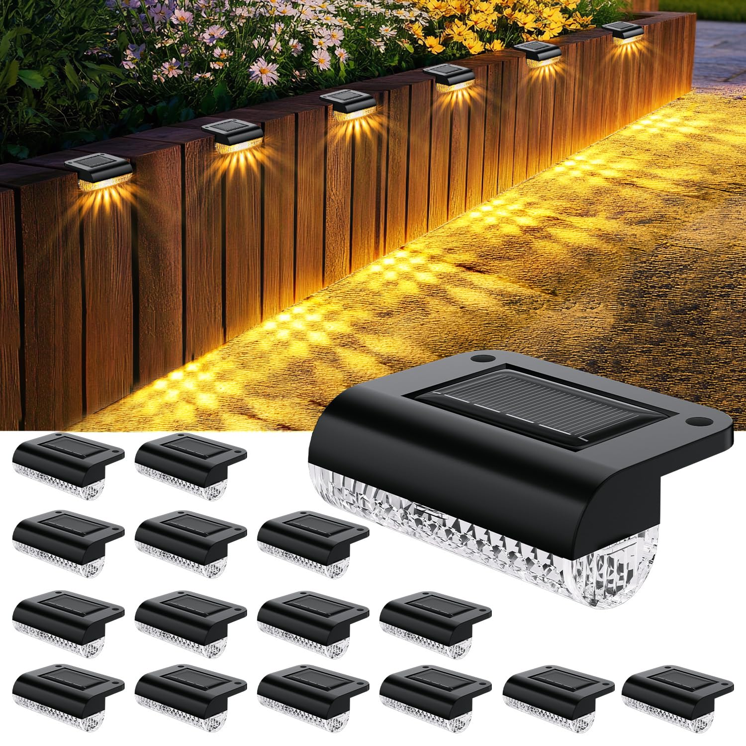 HAMLITE Solar Decking Lights, Solar Fence Lights Outdoor Garden 16 Pack, Waterproof Stair Light Outdoor