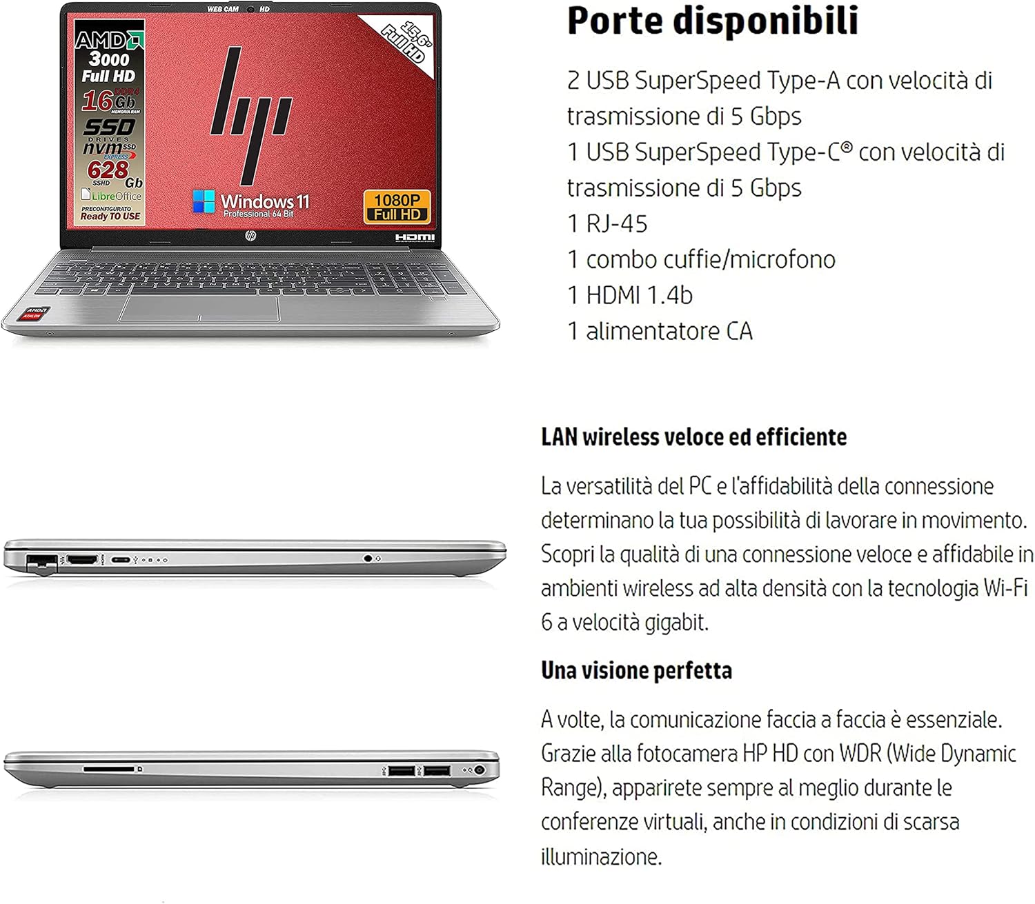 HP 255 G8 notebook portatile, ram 16 gb ddr4, sshd da 628 gb display fullhd 15.6, amd 3020, Wi-fi, 3 usb, Win 11 pro, libre office, pronto alluso HP 255 G8 notebook portatile, ram 16 gb ddr4, sshd da 628 gb display fullhd 15.6, amd 3020, Wi-fi, 3 usb, Win 11 pro, libre office, pronto alluso