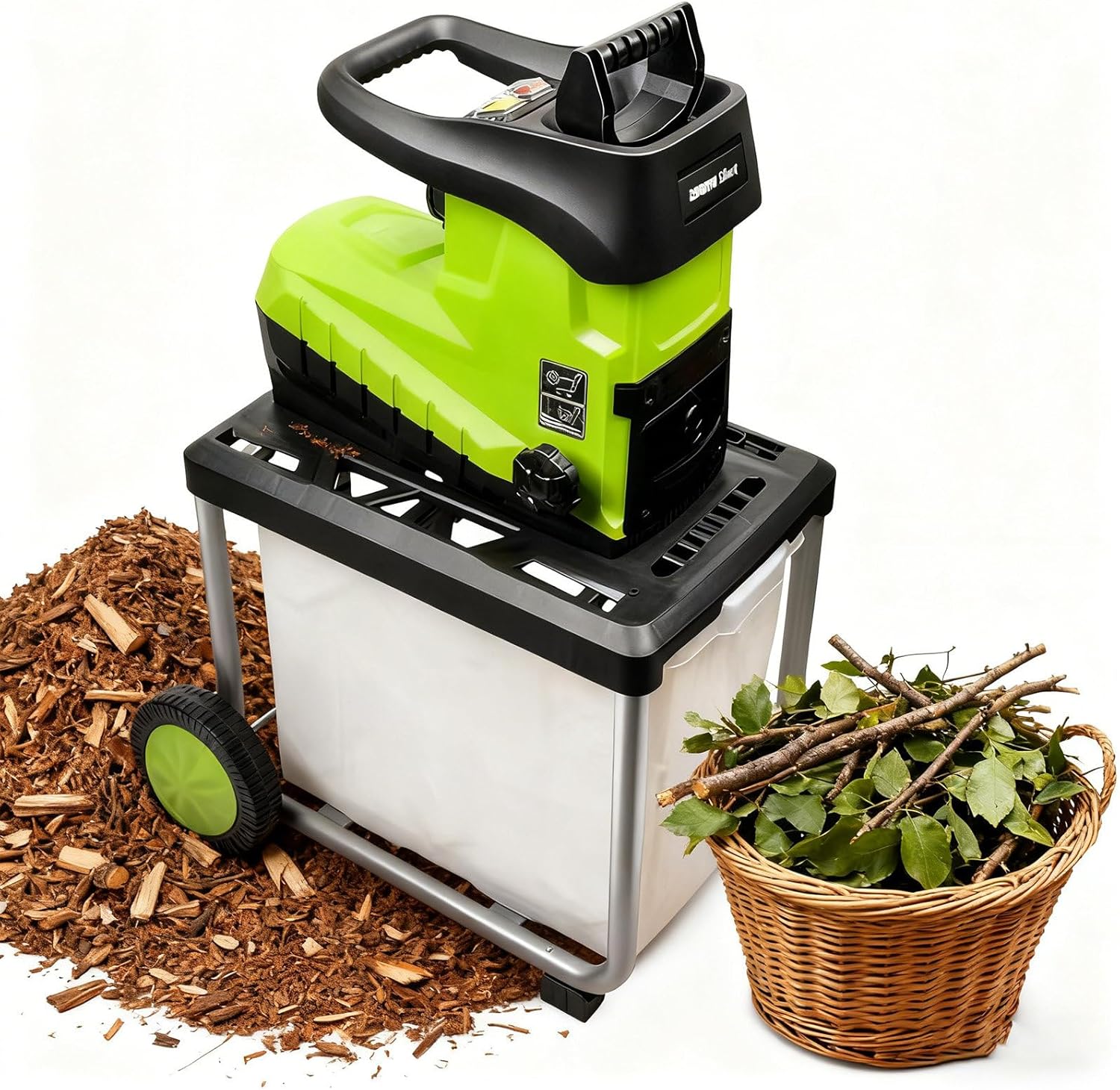 Garden Shredder Electric 2800w, with 60l Box and Overload Protection, 5000r/Min Garden Chipper for 45mm/1.77" Branches, Tree Shredder, Mulcher & Branch Shredder
