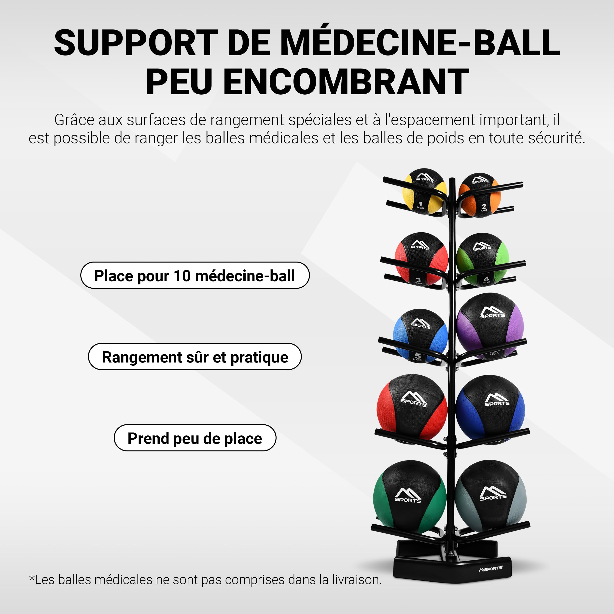 MSPORTS Étagère pour 10 balles de gymnastique ballon médicinal