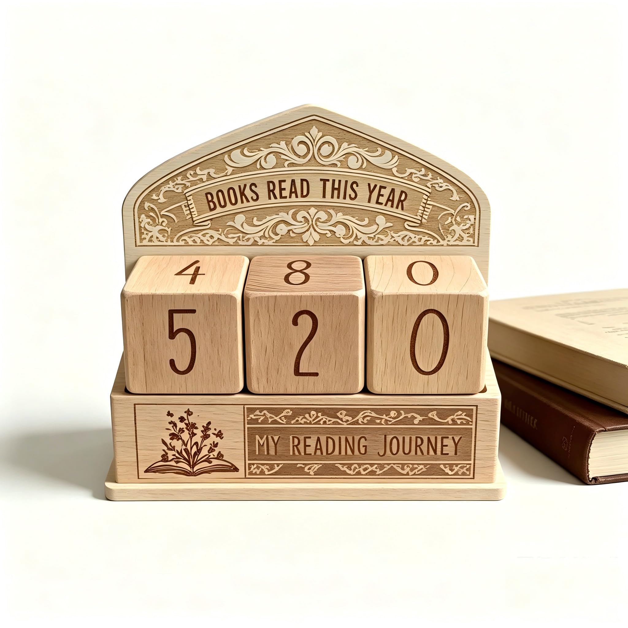 Books Read This Year Counter, Aesthetic Bookshelf Decor & Bookish Library Decor, Wood Reading Challenge Tracker - Thoughtful Book Lover Gift, Book Club Gifts for Avid Readers & Bookworms