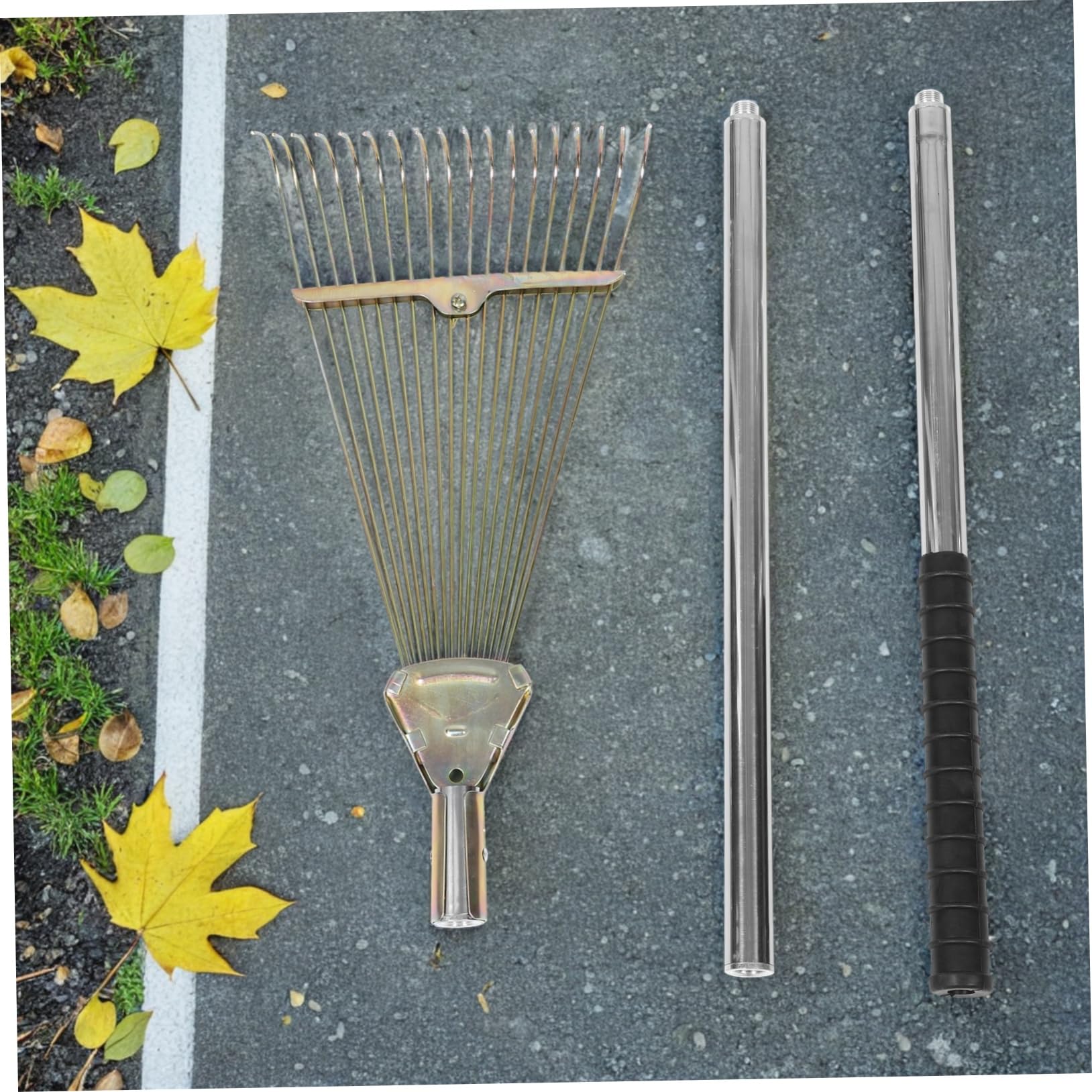 Rastrillo De Jardín Rastrillo De Metal para Césped Púas De Metal Cabeza Ancha Herramienta De Jardín De Acero Inoxidable para Recoger Césped y Arbustos