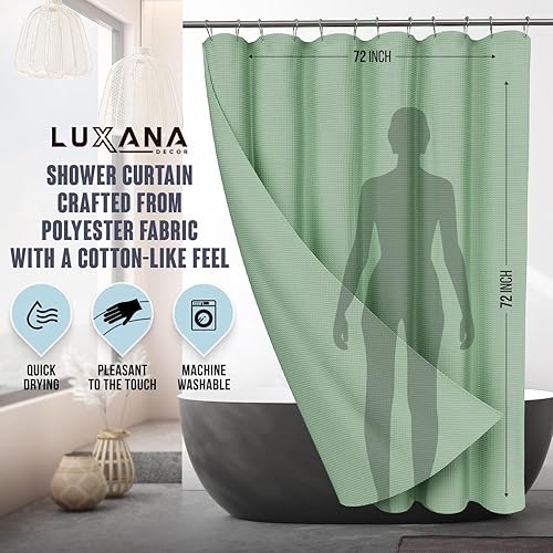 Miniatura 6 de LUXANA Cortina de ducha verde albahaca de 72 x 72 pulgadas, juego de cortinas de ducha con 12 ganchos, juego de cortinas de baño neutras con cortina
