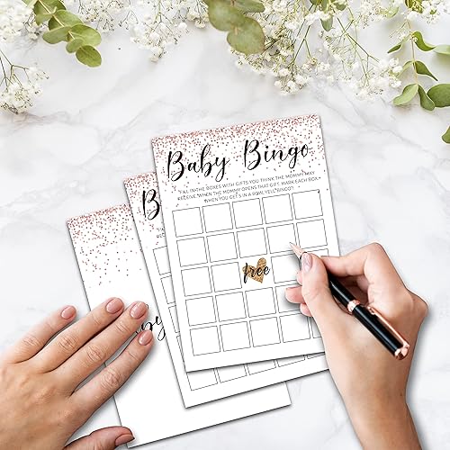 Miniatura 3 de Baby Bingo - Juegos de baby shower, temática de oro rosa rosa - Juego de 30 cartas de juego, juego de fiesta de revelación de género para bebé,