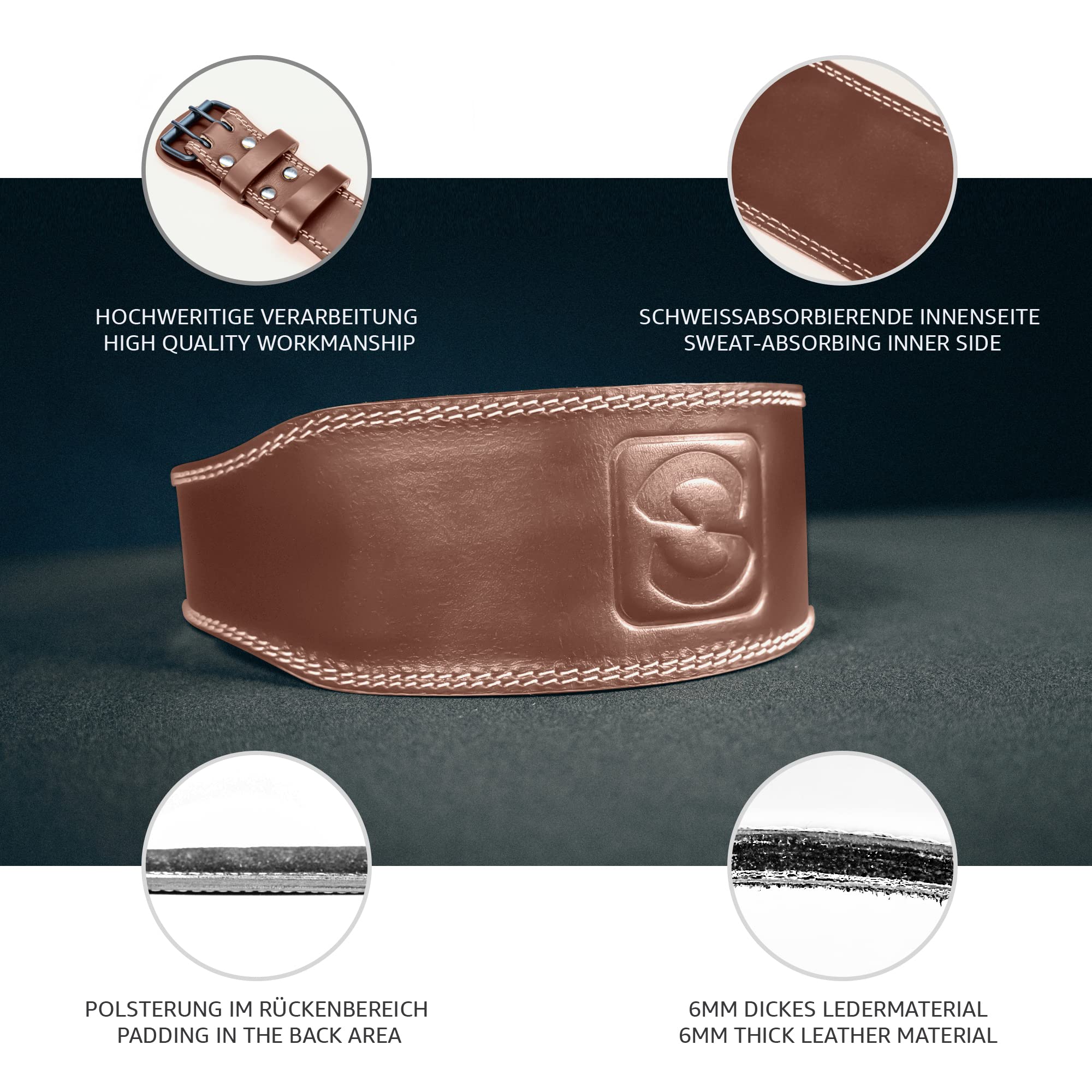 Ceinture d'Haltérophilie Pour Sports de Force - Deadlift, Squats et Bodybuilding - Ceinture de Fitness Avec Rembourrage, Marron