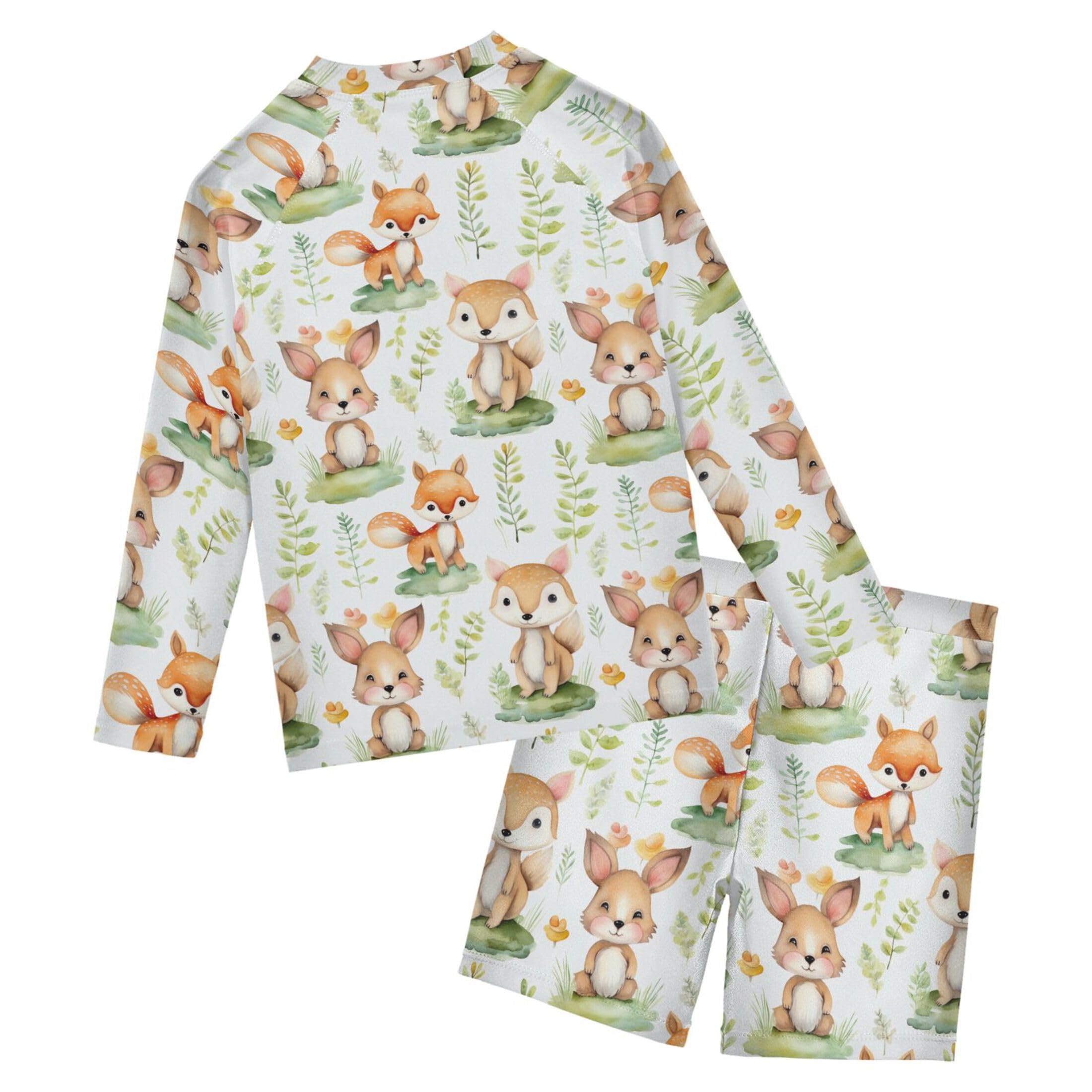 Fox Animal Cute Baby Boys' Toddler Long Sleeved Rashguard Swim Bathing Suit Set B0402790