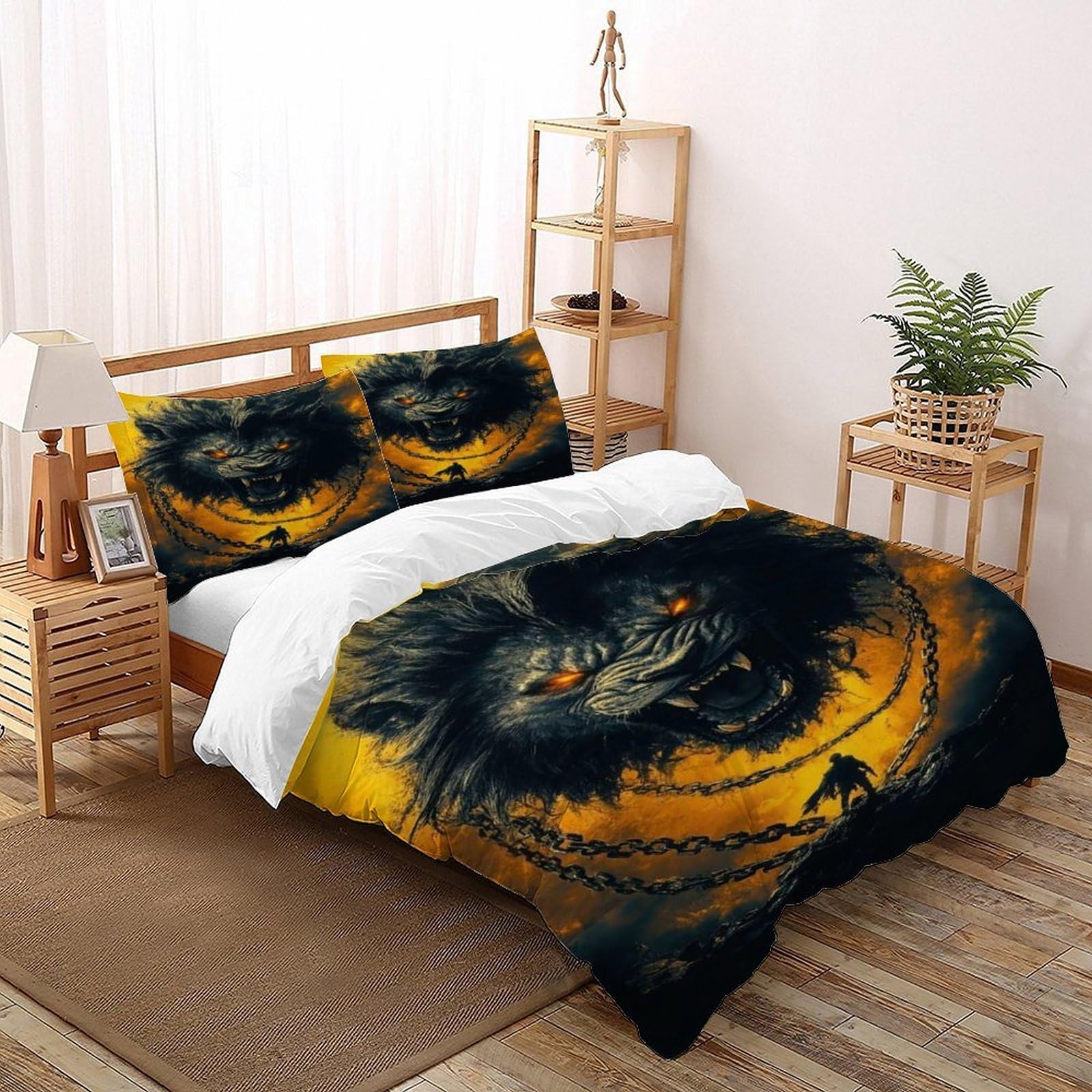 Parure de lit lion 200x200 housse de couette microfibre