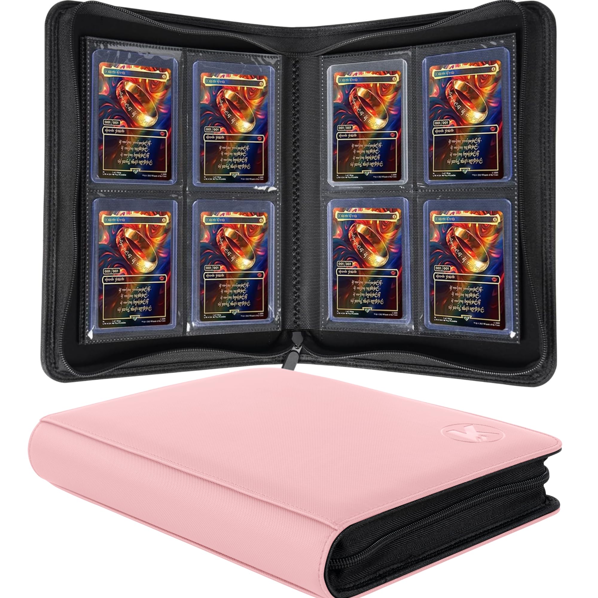 Toploader Binder, Holds 128+ Toploaders, 4 Pocket Top Loader Card Storage Case, Double-Sided Pockets for trading card in 3 x 4'' Toploaders?Pink?