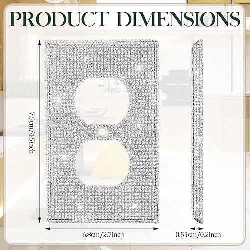 Miniatura 2 de 10 piezas de placas de pared brillantes plateadas con diamantes de imitación, cubiertas decorativas para enchufes con purpurina para el hogar,