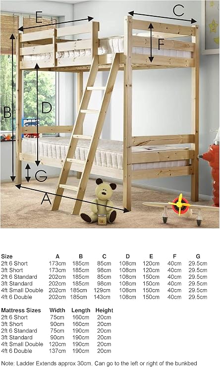 STRICTLY BEDS&BUNKS Nepal Bunk Bed, Heavy Duty Solid Pine 4ft6 Double – Suitable for Adults and Children