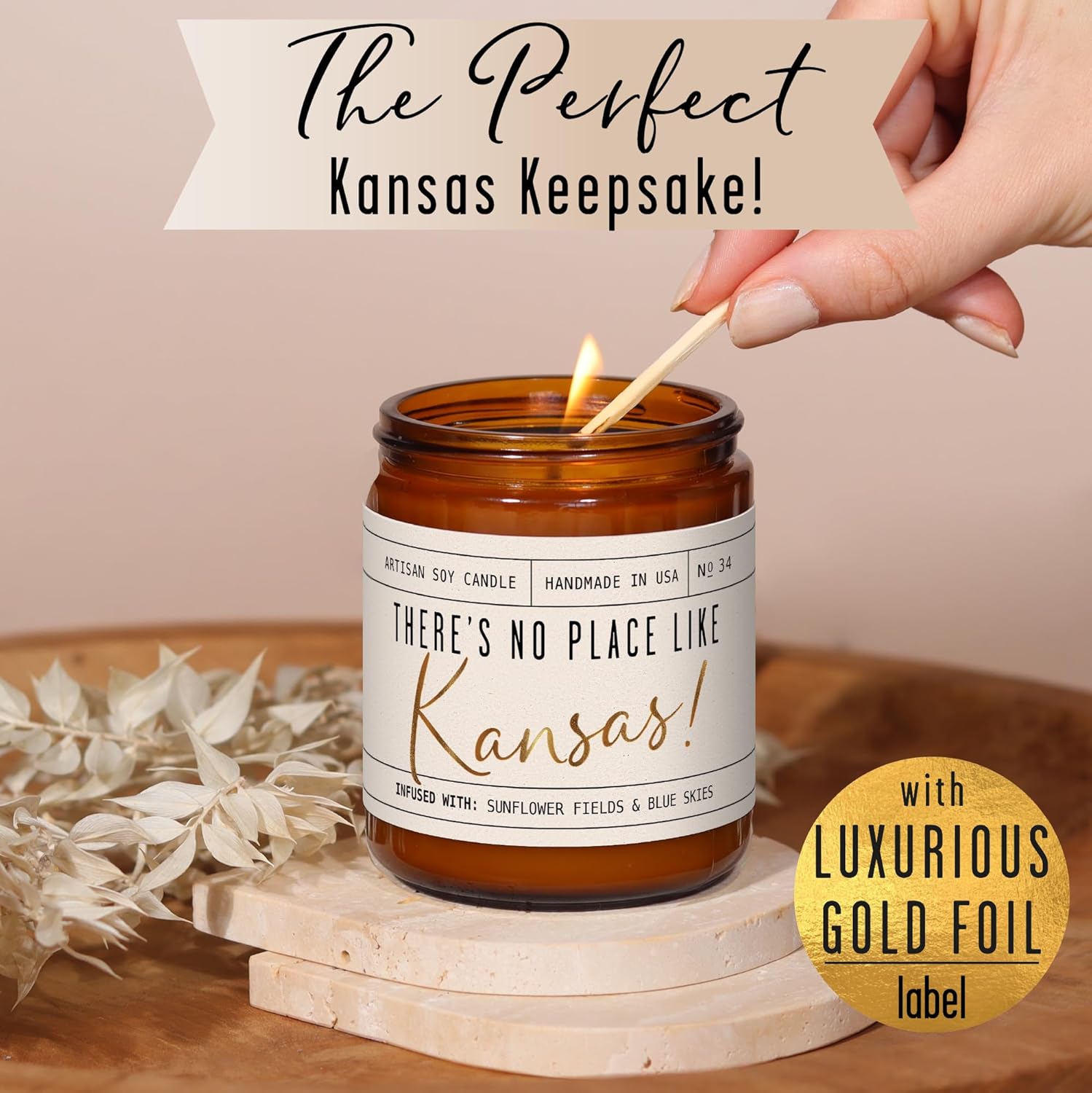 Kansas Gifts, Kansas Decor for Home - 'There's No Place Like Kansas Candle, w/Sunflower Fields & Fresh Air I Kansas Souvenirs I Kansas State Gifts I 9oz Jar, 50Hr Burn, USA Made - Image 4