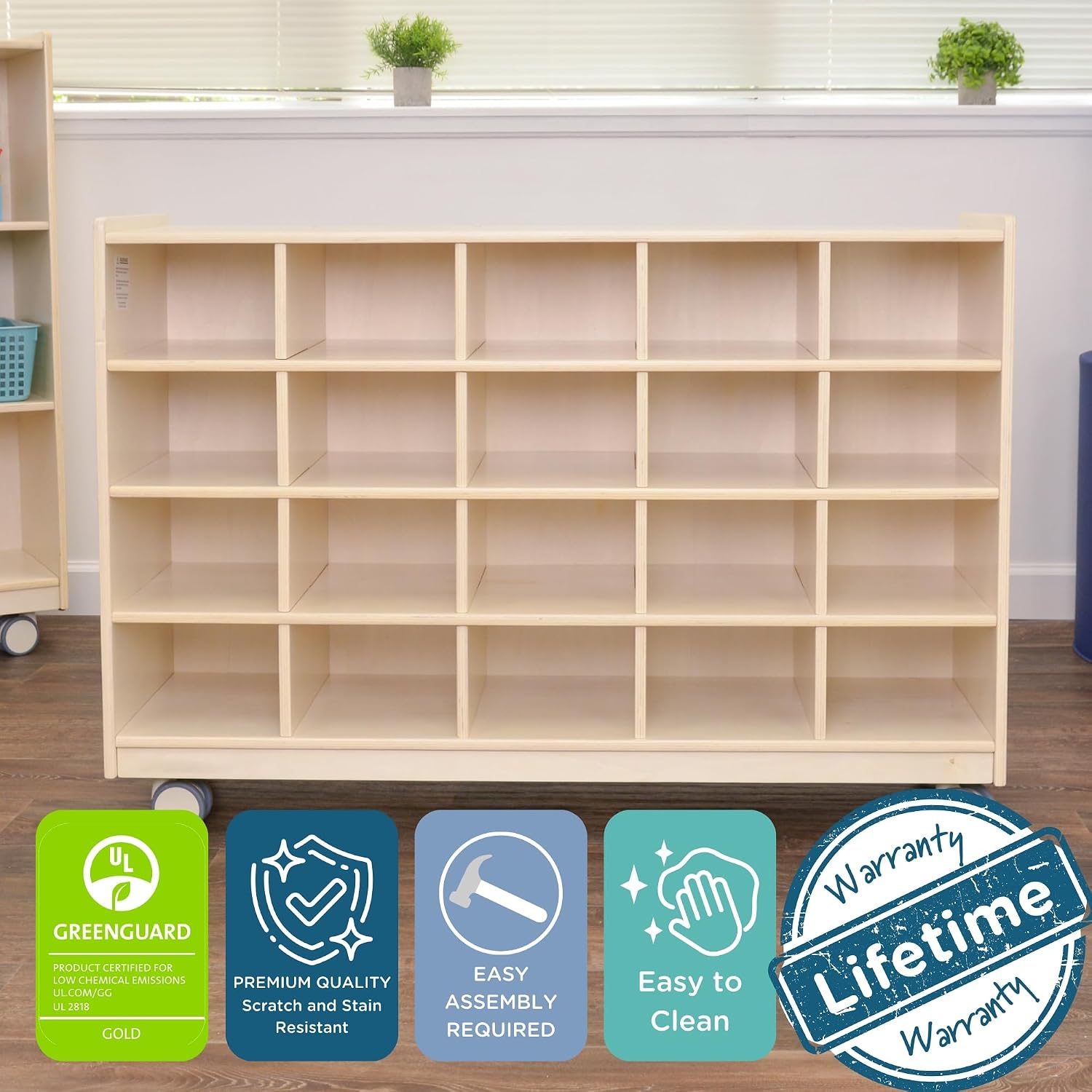 Angeles Mobile 20-Section Cubby Storage, Classroom Reading Nook Cubbies, Kids Preschool & Daycare Toy Cubby Shelves, Toddler Playroom Bookshelf, Assembly Required
