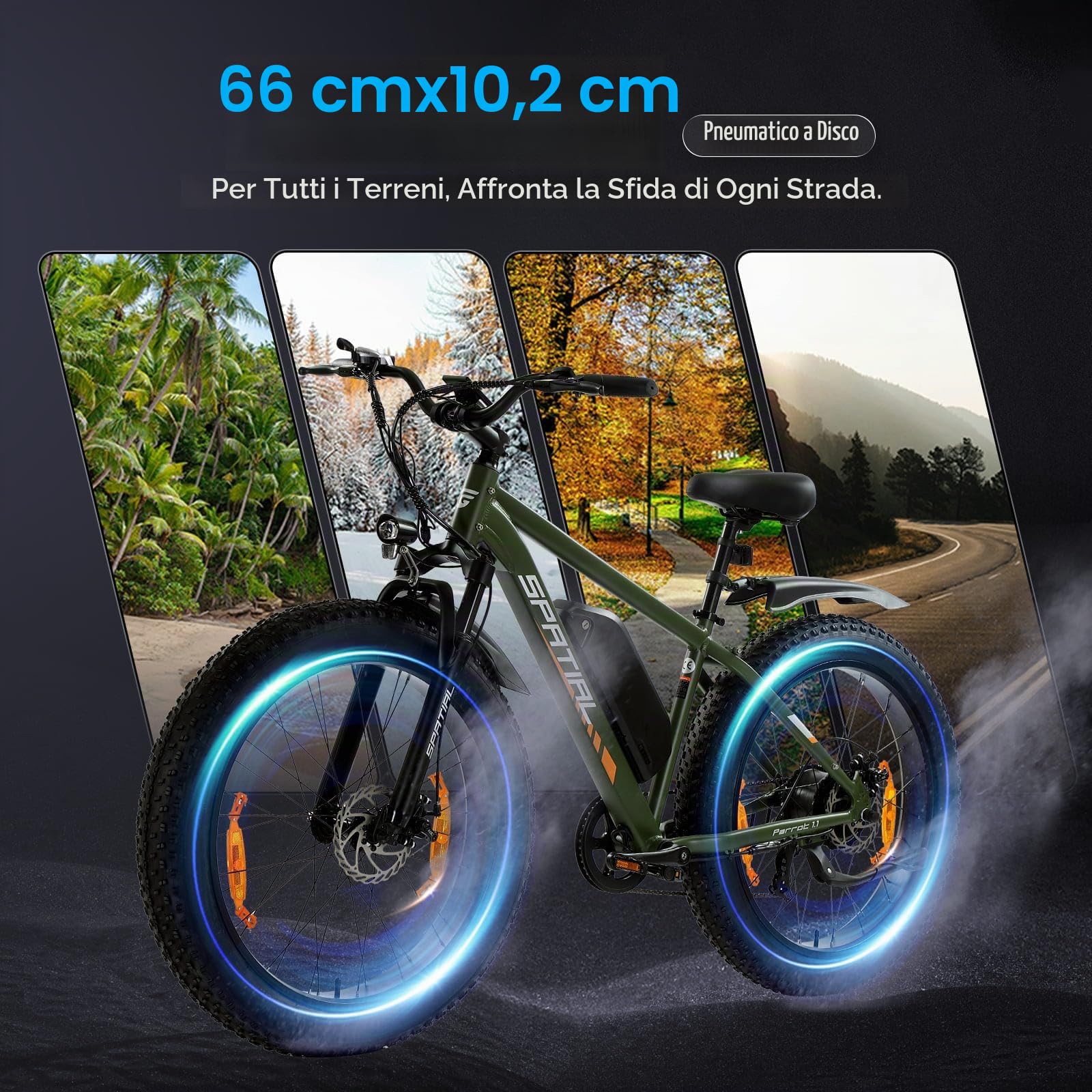 SPATIAL Bicicletta Elettrica, Mountain Bike Elettrica da 26" con Pneumatici Fat 4.0 e Batteria da 48V 13Ah 624Wh, Autonomia fino a 70Miglia, Motore da 250W 80Nm Con Funzione NFC