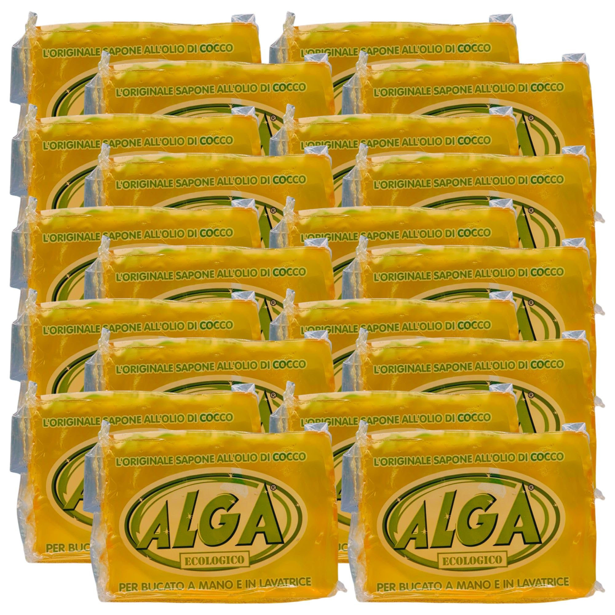 Sapone Ecologico Per Bucato a Mano e Lavatrice, Naturale all'Olio Di Cocco, Delicato Sulla Pelle. Ottima Azione Detergente, Biodegradabile 400g (20 Unità)