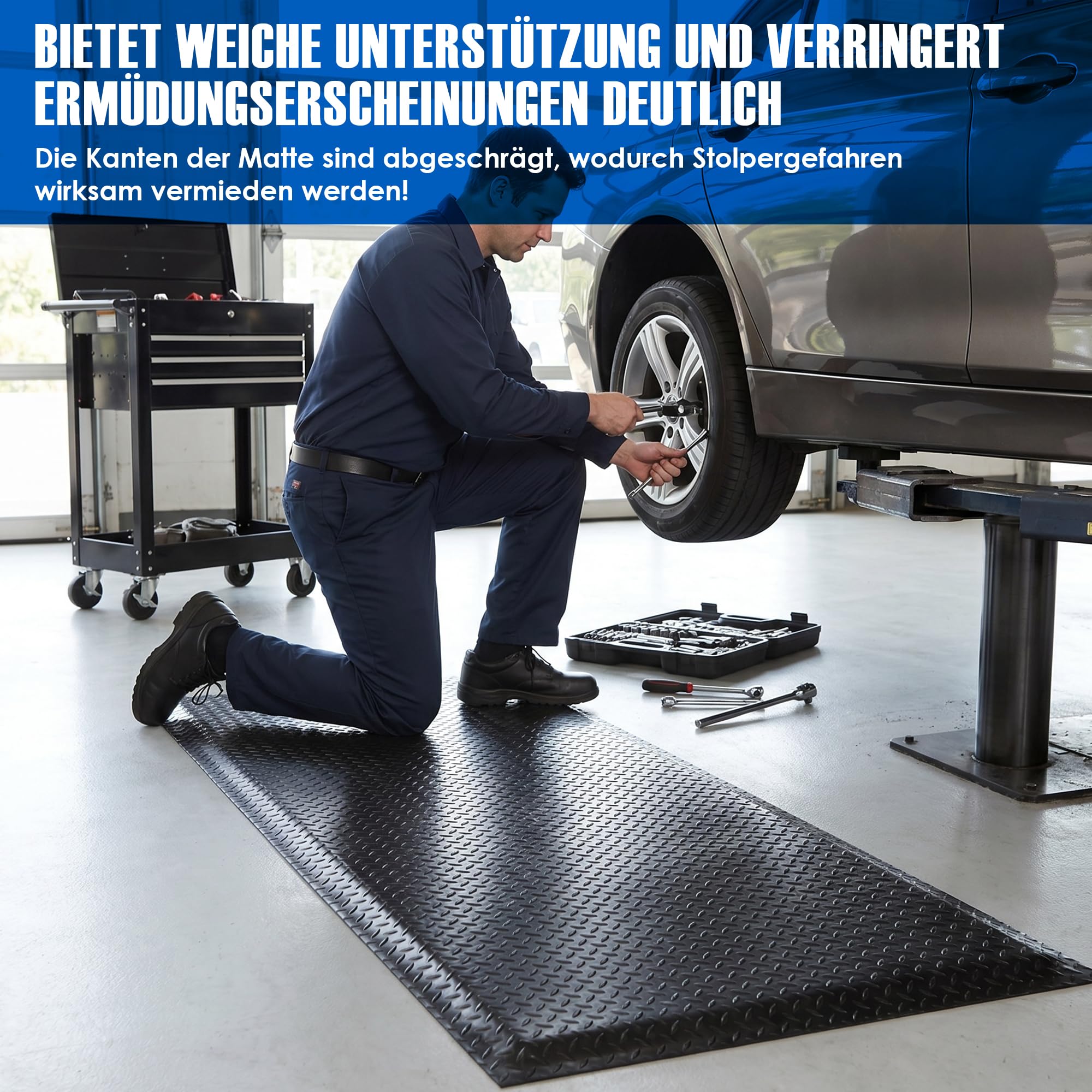 Tappetino anti-stanchezza in PVC, 92 x 152 cm, per scrivania, ergonomico, per postazioni di lavoro in piedi, cucina, officina e nastro di scorrimento (nero)