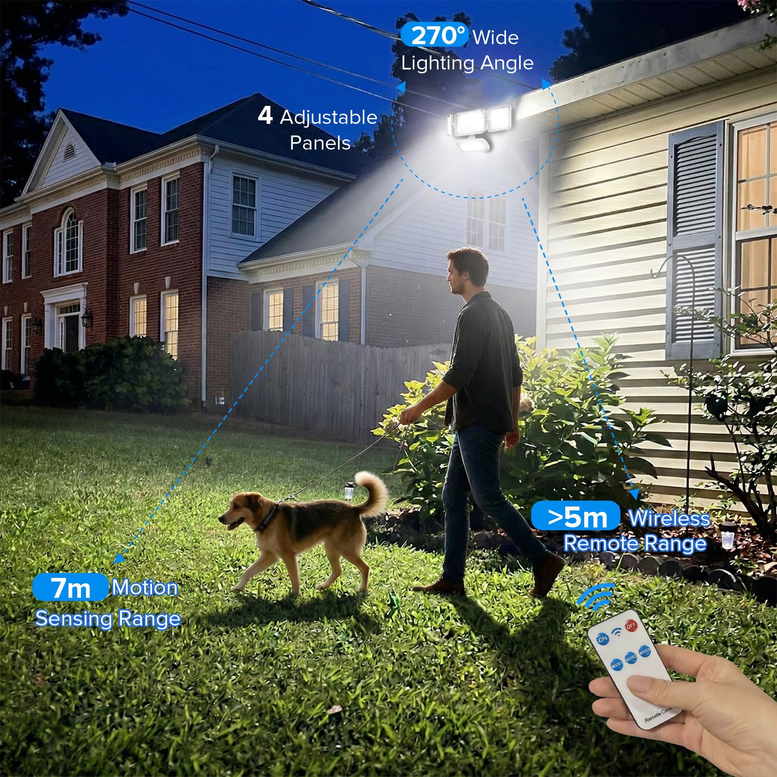 SANSI Lampada Solare da Esterno con Sensore di Movimento, 12W 1500lm Luce di Sicurezza con Telecomando, 3 Modalità di Illuminazione PIR, 6000mAh, Impermeabile IP65 per Patio Giardino Garage Veranda
