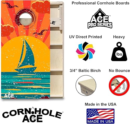 Miniatura 2 de CornholeAce ACE PRO Tablas de Cornhole profesionales con temática de playa, sin rebote. Patas triples anchas, madera contrachapada de abedul báltico