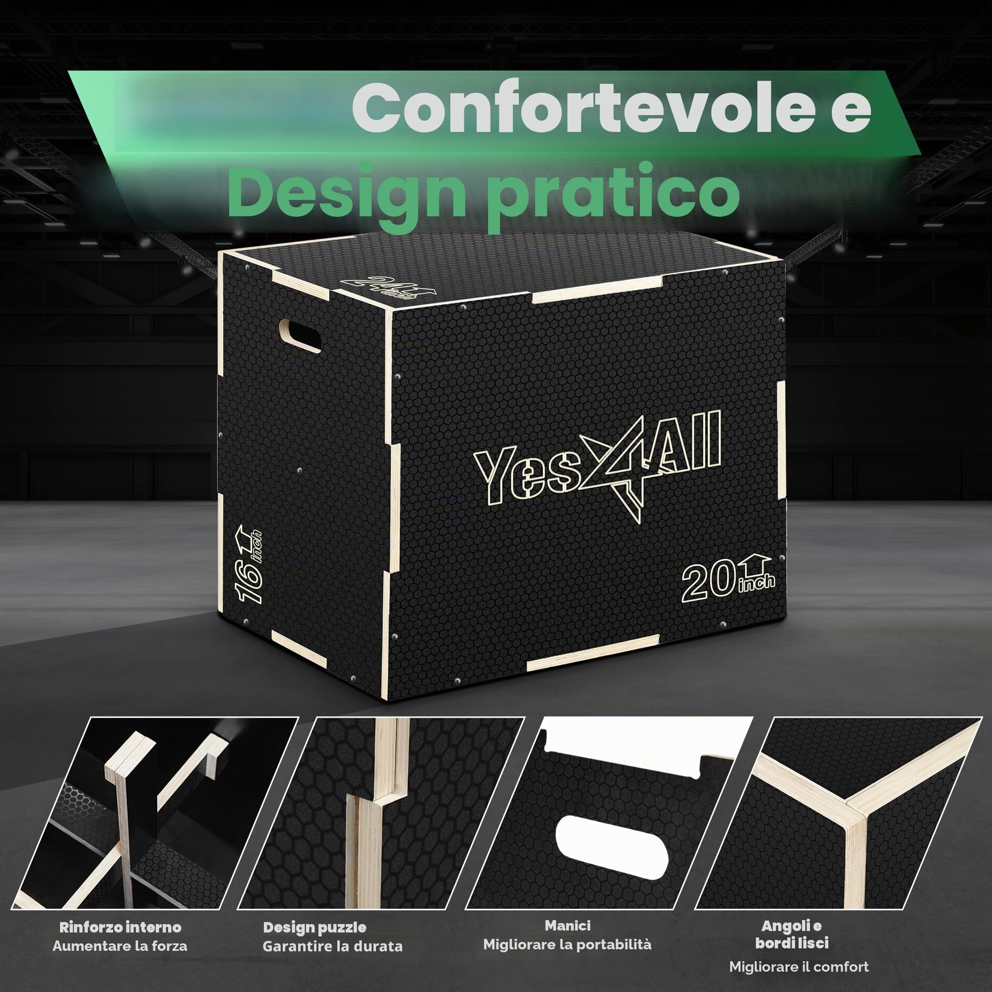 Yes4All Scatola Plyo 3 in 1 in legno antiscivolo, scatola pliometrica per palestra