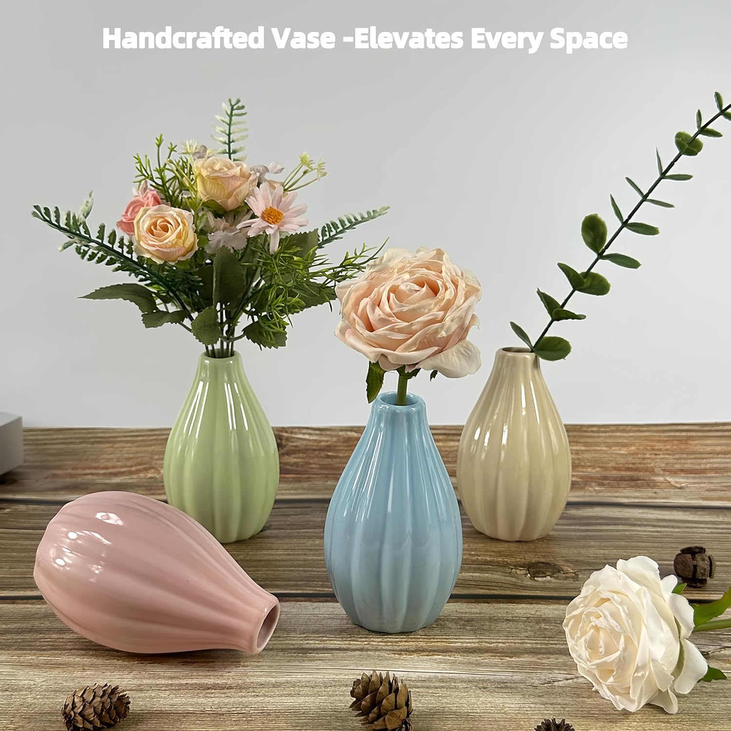 Handmade Ceramic Vase, Minimalist Small Flower Vase for Pampas Grass & Dried Flowers, Farmhouse Home Decor for Shelf, Table, Office & Bedroom - Image 2