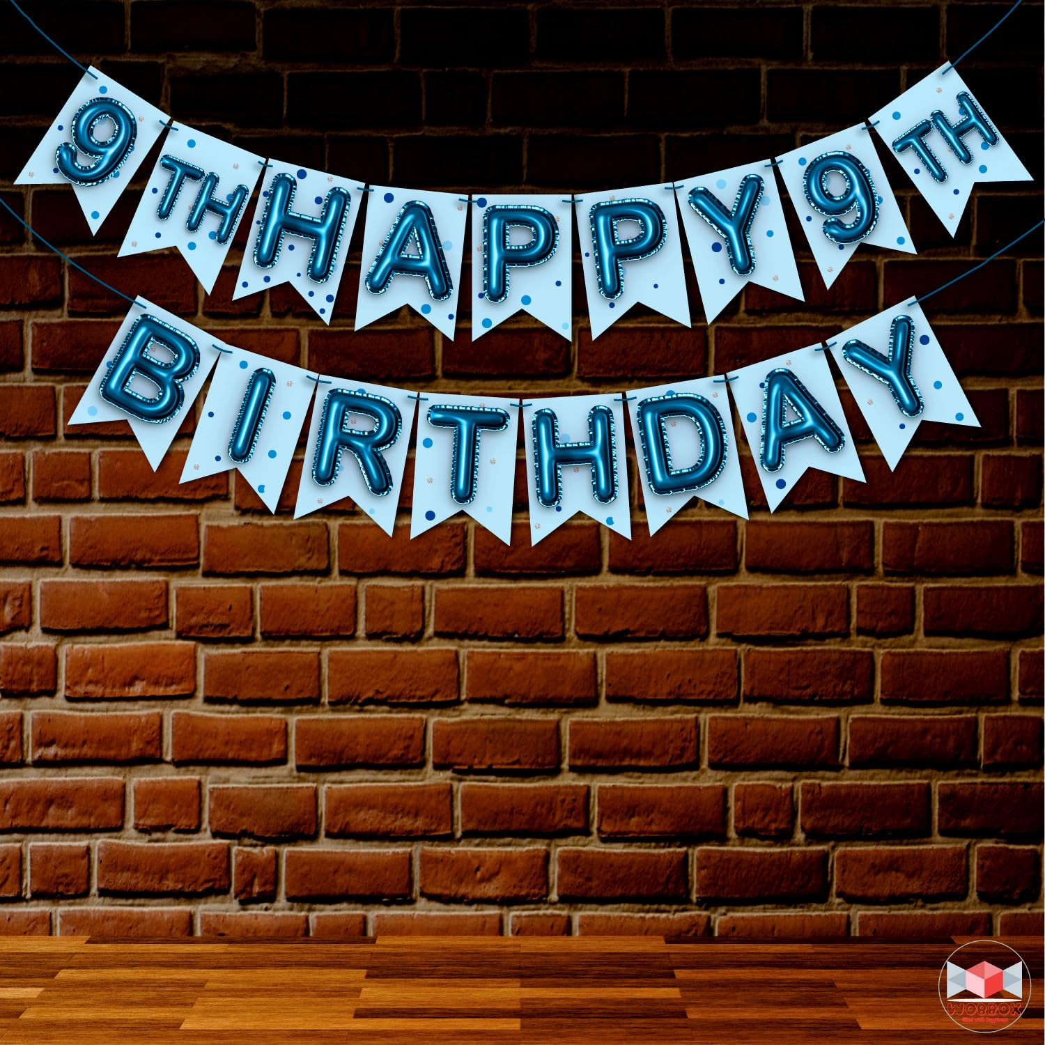 Wobbox 9th Happy Birthday Banner, 9th Happy Birthday Decoration Items (Blue) (FP4544)
