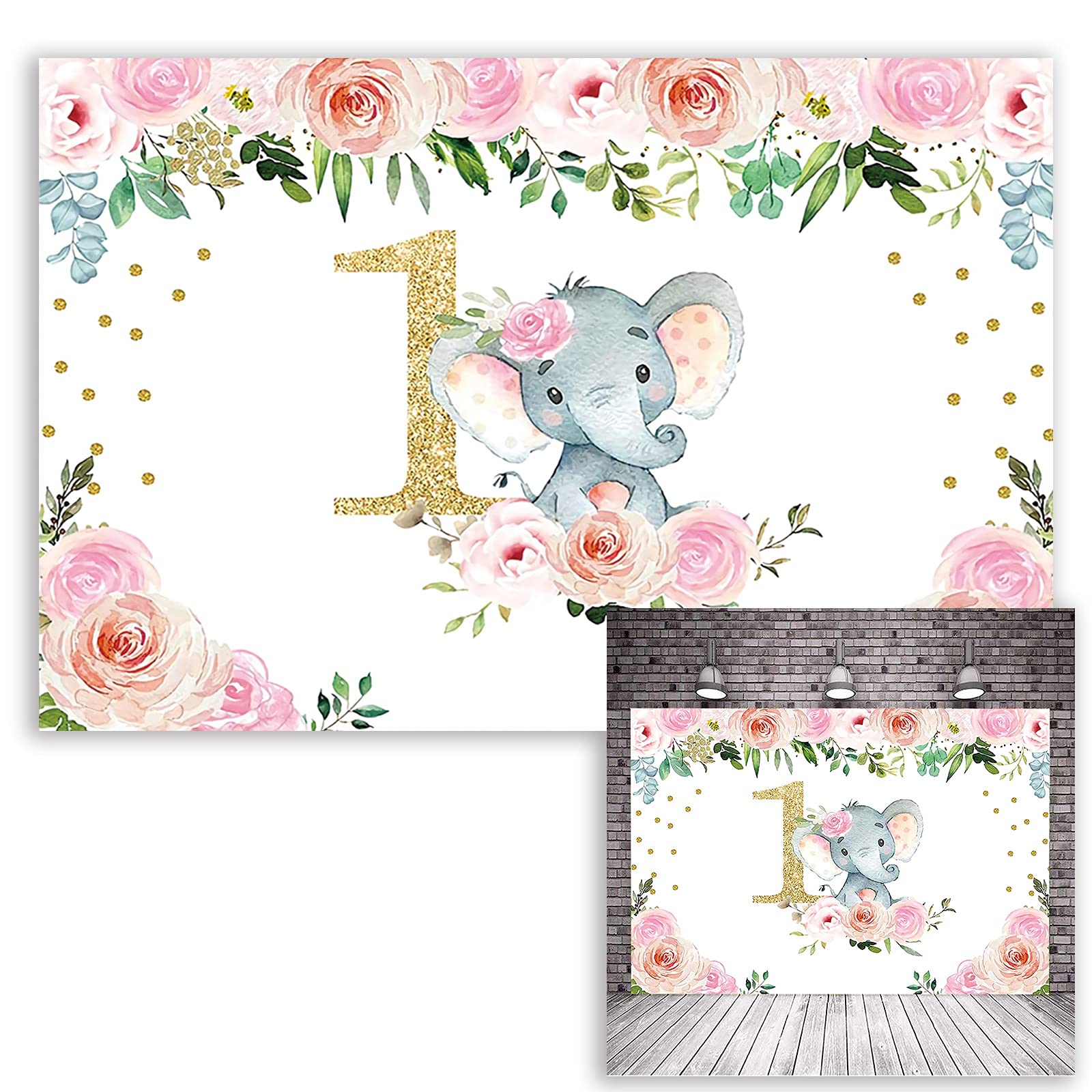 Buy 5x3ft Baby Elephant Backdrop for Girl Blush Pink Floral 1st