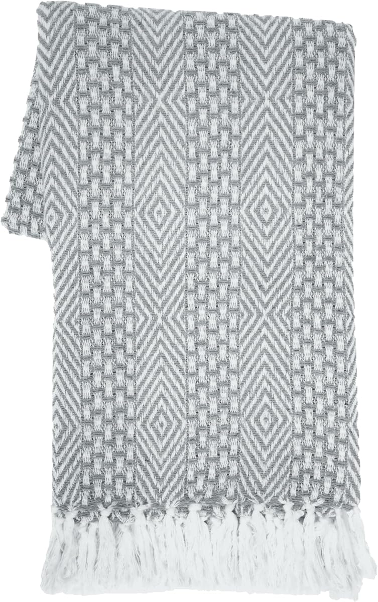 Manta rústica tejida de color gris, 100 % algodón, calidad de lujo, para sofá, cama, perfecta para interiores y exteriores, 50 x 60 pulgadas, paloma salvaje
