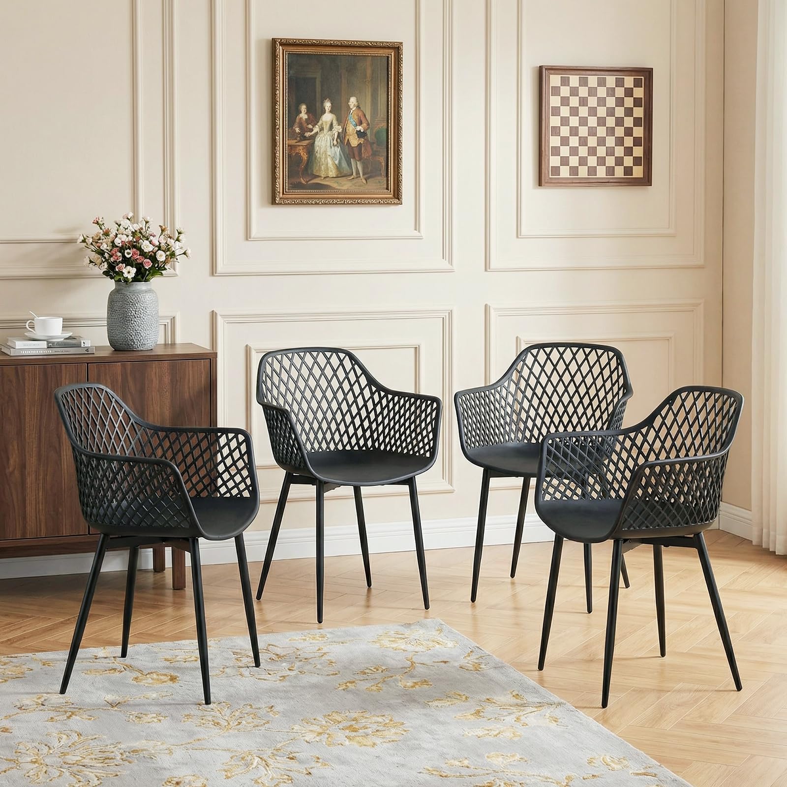 buybyroom Chaise Salle a Manger Lot de 4, Chaise Ergonomique, Chaise de Cuisine avec Accoudoir, Convient pour la Salle à Manger, Le Salon, la Cuisine et la Chambre, Noir