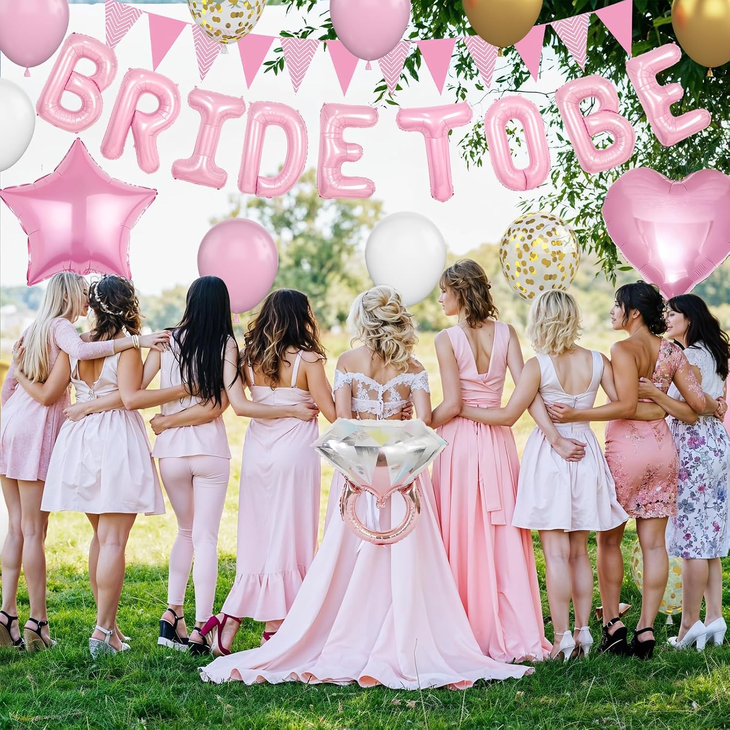 Pink Gold Bachelorette Party Decorations, Pink Bride To Be Bridal Balloons image 4