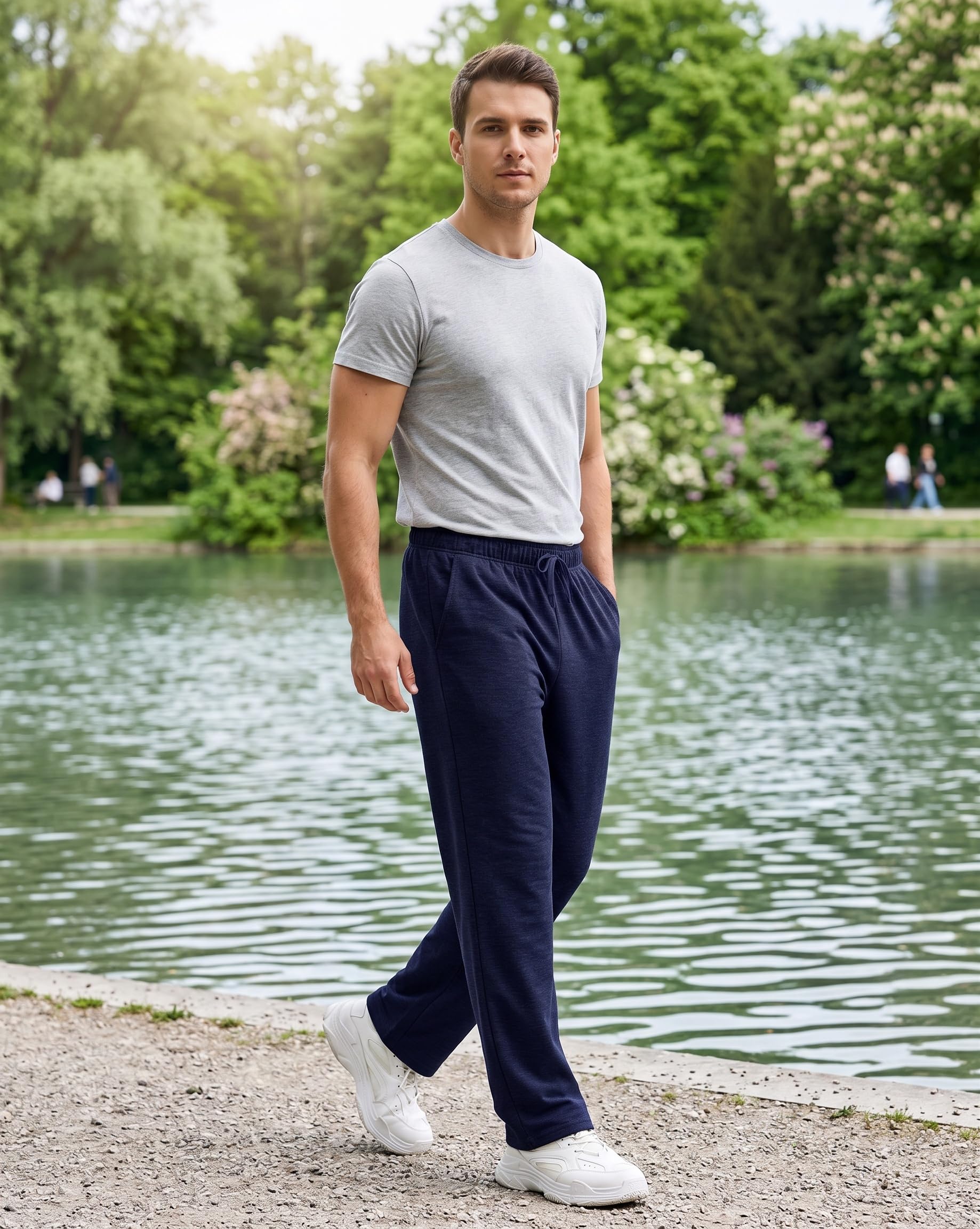 PINSPARK Pantalon de jogging en coton pour homme - Pantalon de sport léger - Taille élastique avec cordon de serrage - Pantalon de survêtement avec poches - Pantalon de yoga - Pantalon de maison