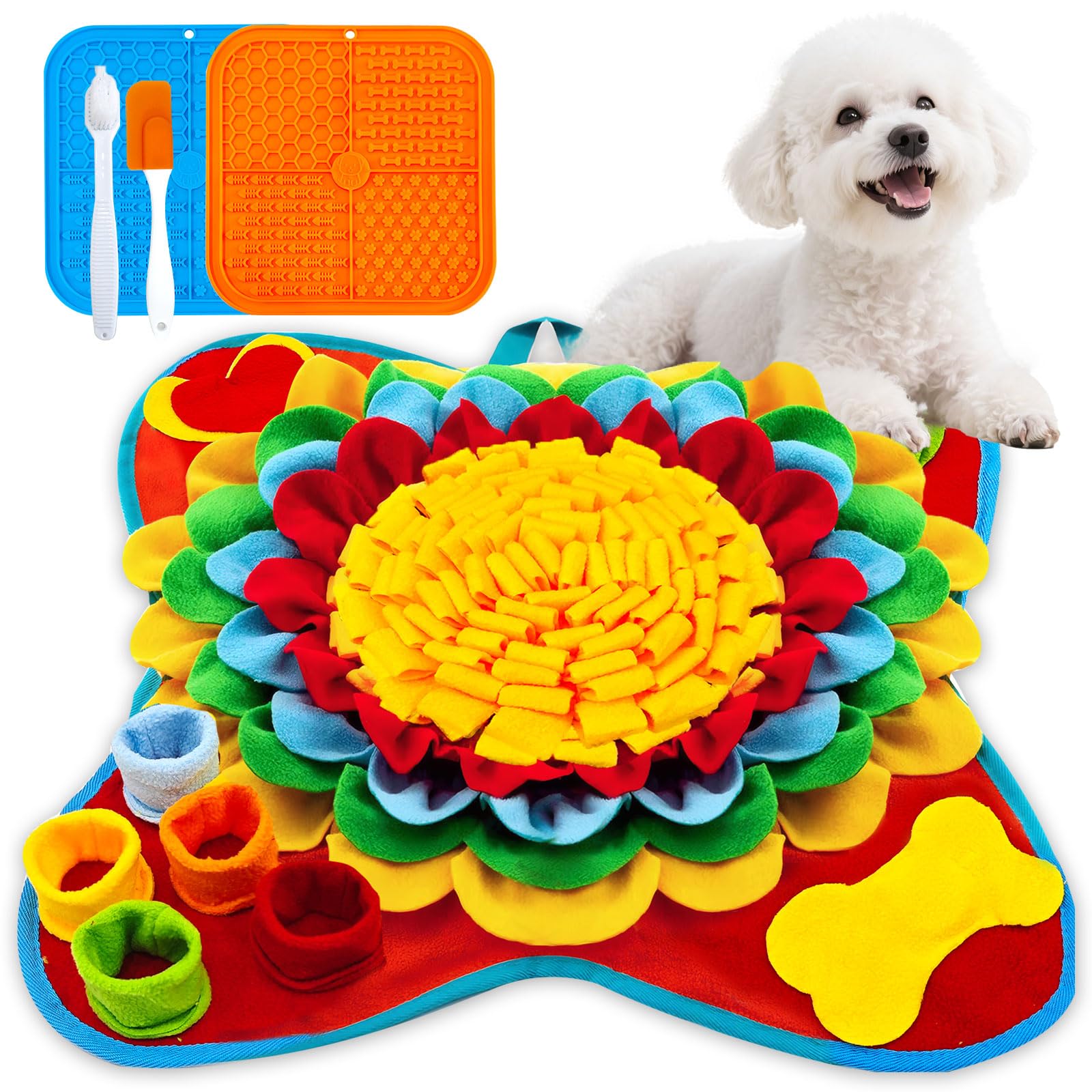 UETZLTB Dog Snuffle Mat and Lick Mats Set, Interactive Dog Enrichment Puzzle Toys for Puppy Small Medium Breed Dogs Cats, Cognitive Sniff Foraging