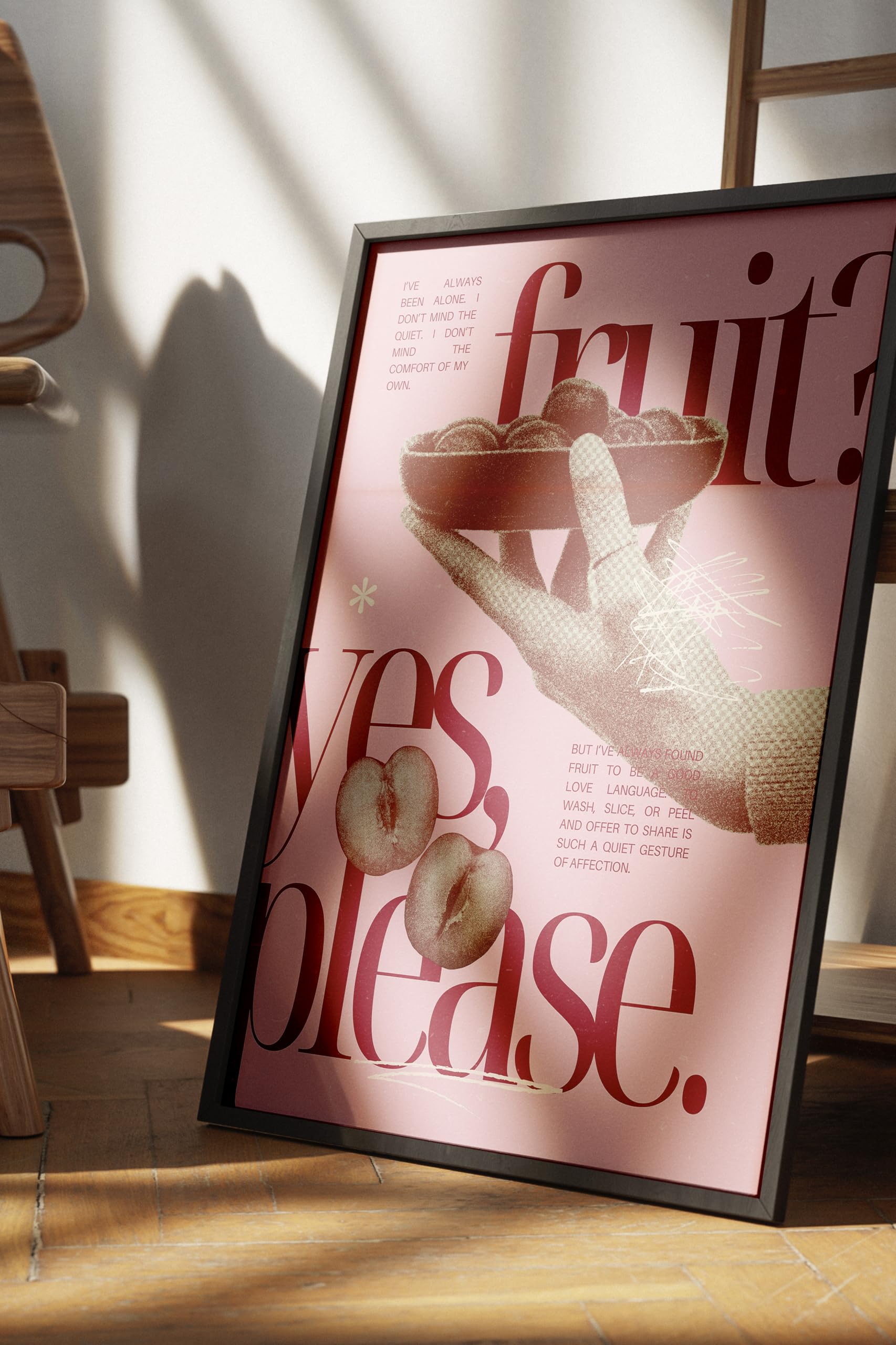 Zestia Siyah Çerçeveli Tablo, Fruit Yes Please Yazısı, Kiraz Detayı ile Poster No: 107633 21 x 30