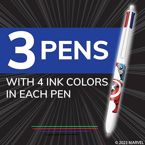 Miniatura 4 de BIC Bolígrafos retráctiles Marvel's Avengers Edition de 4 colores, punta media (0.039 pulgadas), paquete de 3 unidades, bolígrafo retráctil con