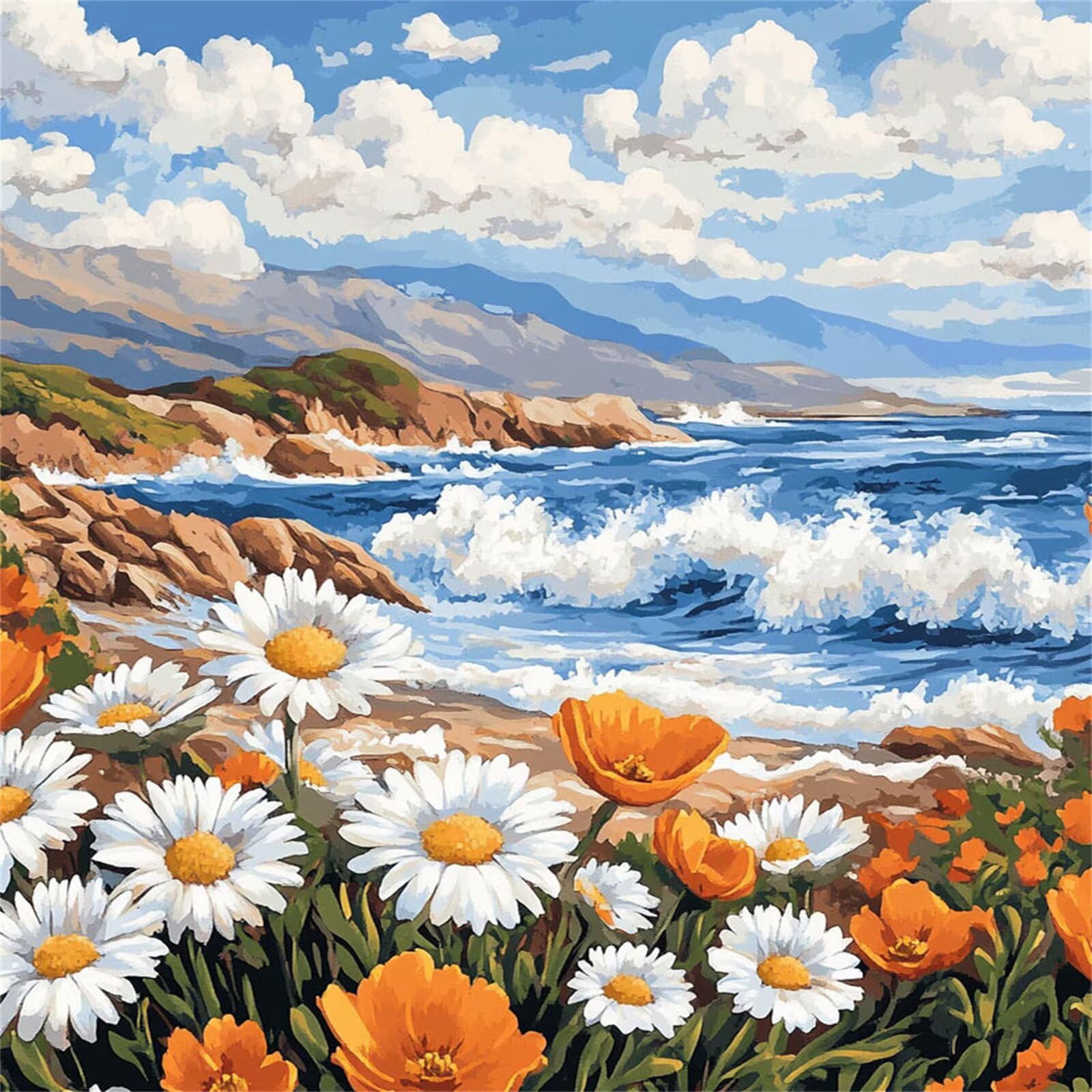 Diamond Painting Adulti, Fiore Diamond Painting Kit Completo, 5D Pittura Diamante Bambini Attività Manuale Creativa e Idea Regalo, Diamantini Crystal Art Tela Fai Da Te Kit 70x70cm Spiaggia FX#604