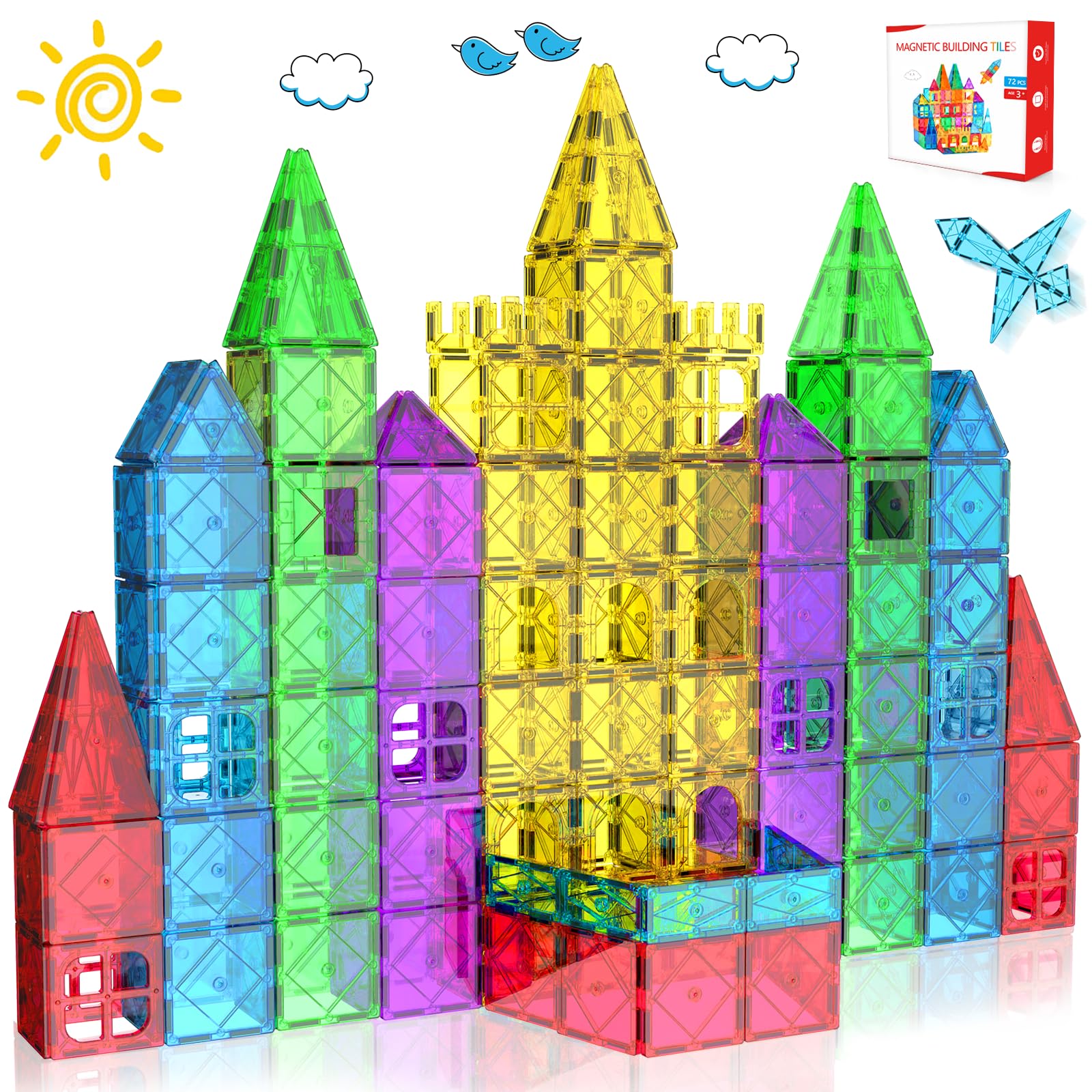 Zenzemwa 72 Pezzi Piastrelle Magnetiche Costruzioni Magnetiche per Bambini Giocattoli da costruzione, Giocattoli 3 4 5 6 7 Anni