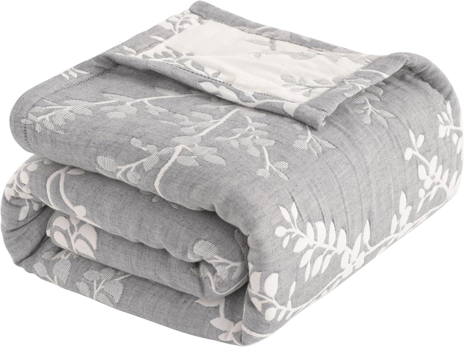 NTBAY 3 Layers Cotton Muslin 106x92 King Bed Blanket, Super Soft Breathable Thermal Yarn Dyed Quilt for Adults, Perfect Lightweight Blanket for Couch Sofa Bed All Seasons, Grey Tree - Image 3