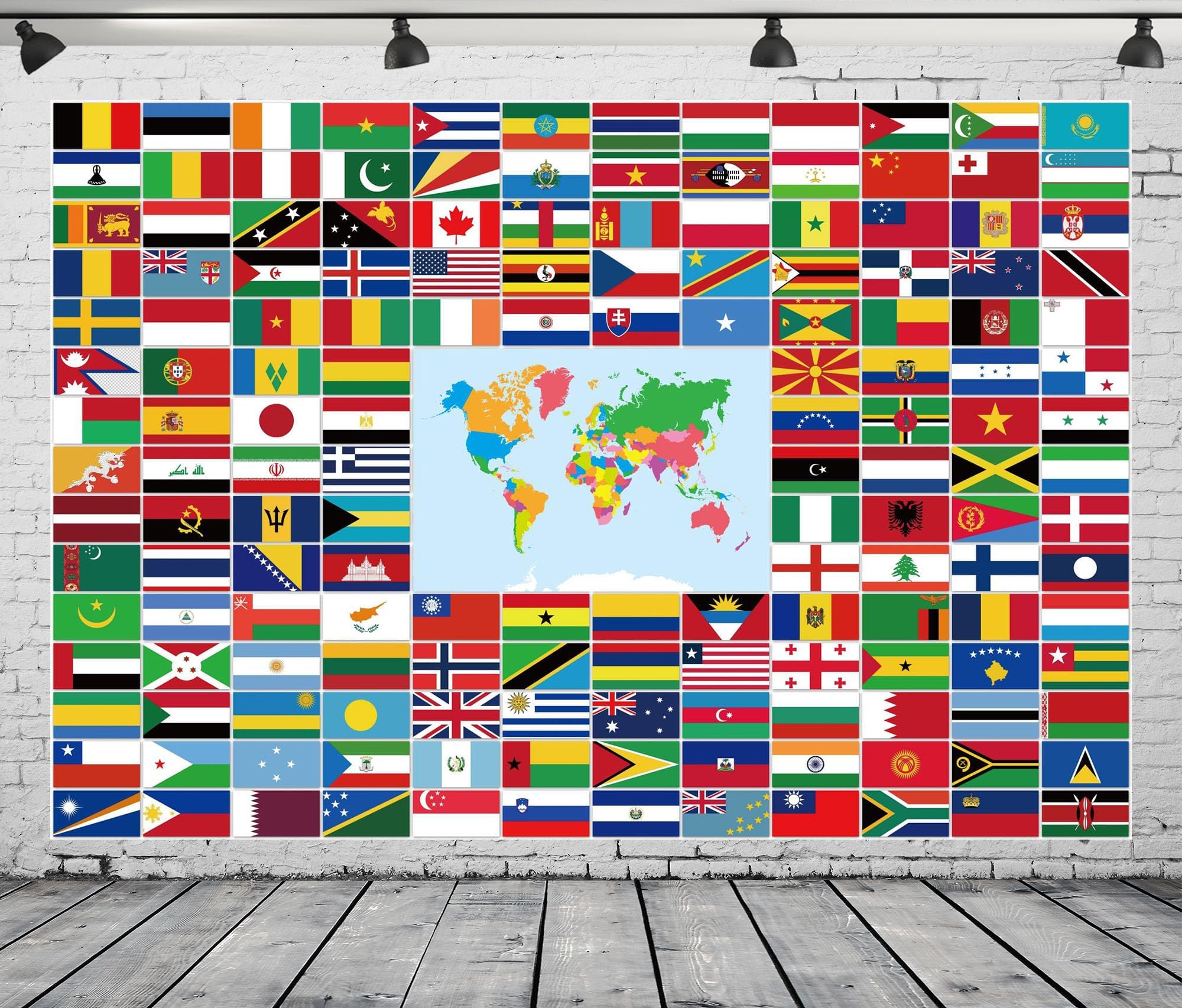 CORFOTO Fabric 8x6ft World Flags Backdrop International Country Flags Background Flags of The World Backdrop for School Classroom Holidays Around The