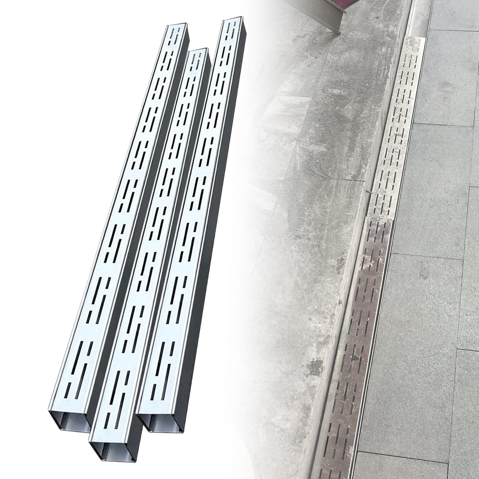 Wytrzymałe odwodnienia liniowe do betonu - wąska pokrywa odwodnienia liniowego z kratką - 1-metrowa rura odwodnieniowa do zewnętrznego systemu odwodnienia linio,Silver - 3 Pack-10x5 cm(4x2 in)