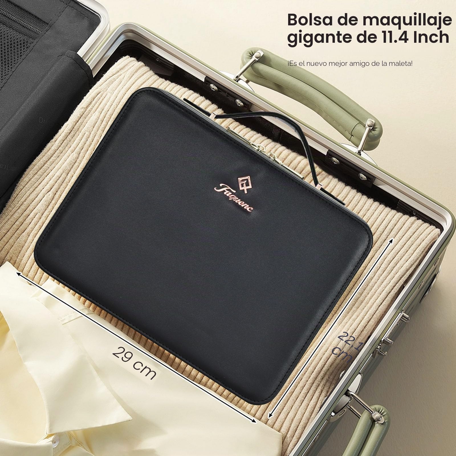 Maletin Maquillaje con LED Grande Maletín Organizador Maquillaje portátil de Cuero PU Estuche Maquillaje con Espejo extraíble Neceser Maquillaje con Soporte para brochas de Maquillaje, Negro