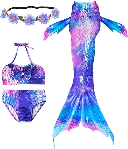 Newland 4 Pcs Girls Swimsuit Mermaid Tails for Swimming Princess Bikini Bathing Suit Set
