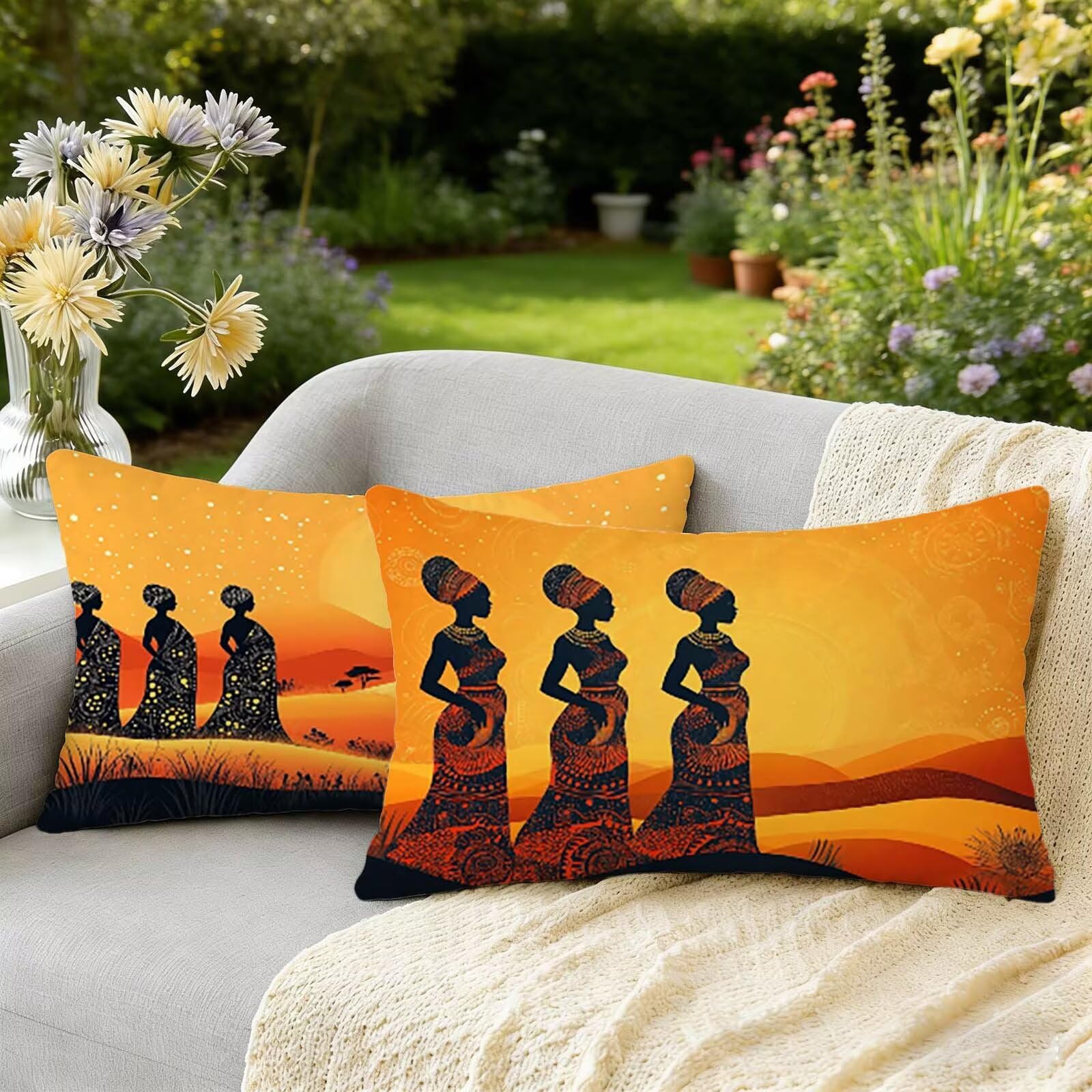 Coussin extérieur imperméable 40x80 velours lot de 2 style Afrique